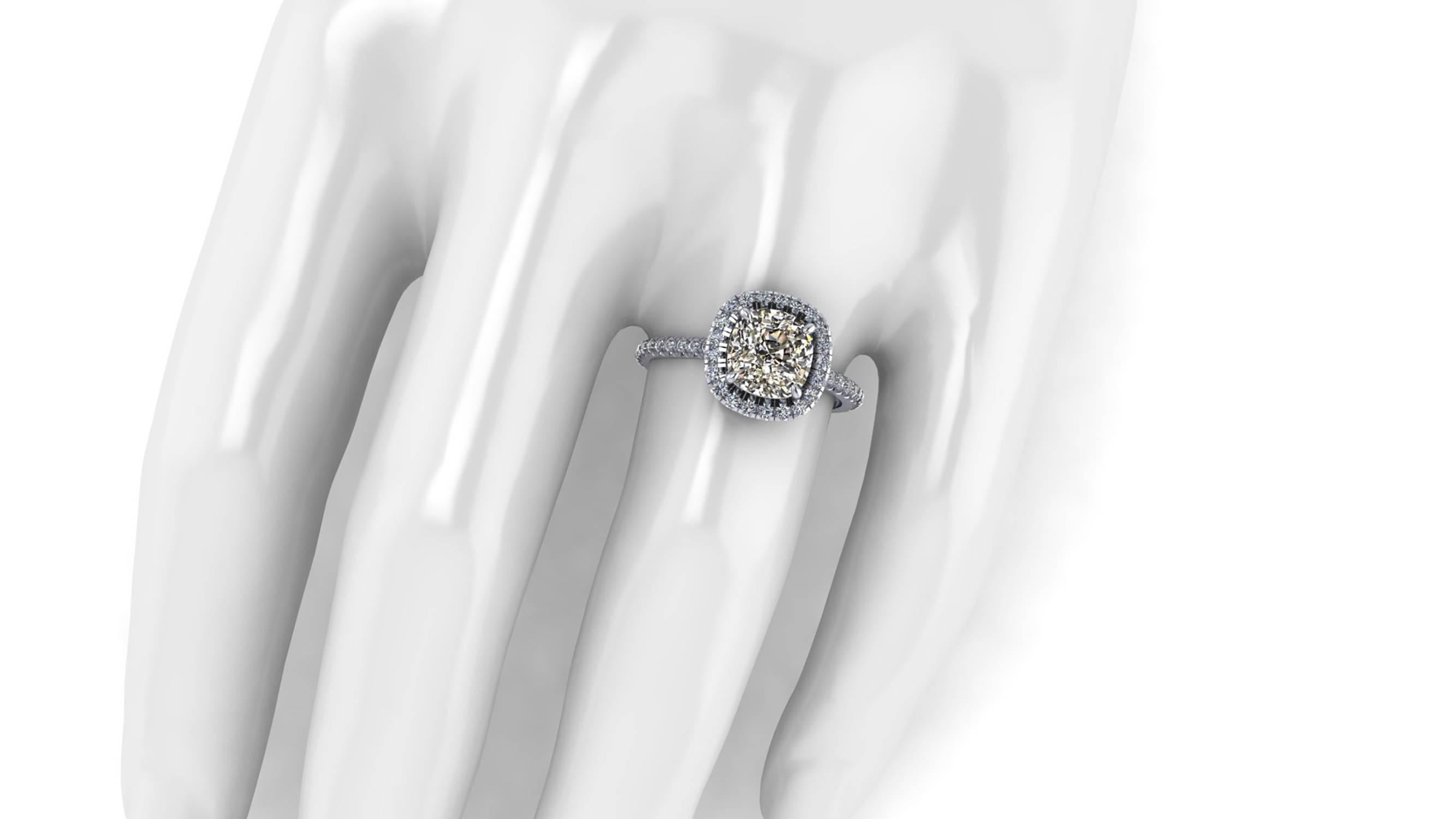 Women's or Men's Ferrucci GIA Certified 2.00 Carat Cushion Cut Diamond Engagement Ring