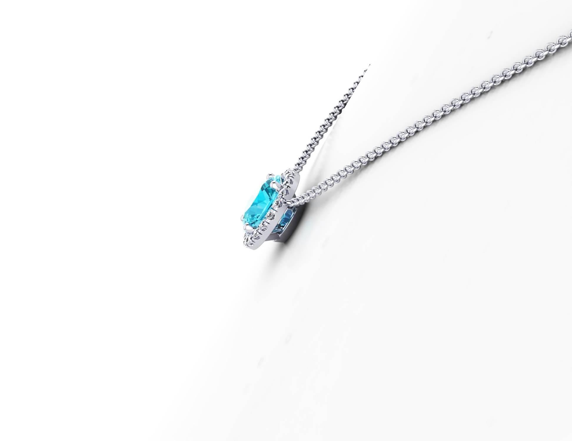1,73 Karat natürlicher blauer Apatit Halo Diamant 18 Karat Gold Halskette im Zustand „Neu“ im Angebot in New York, NY
