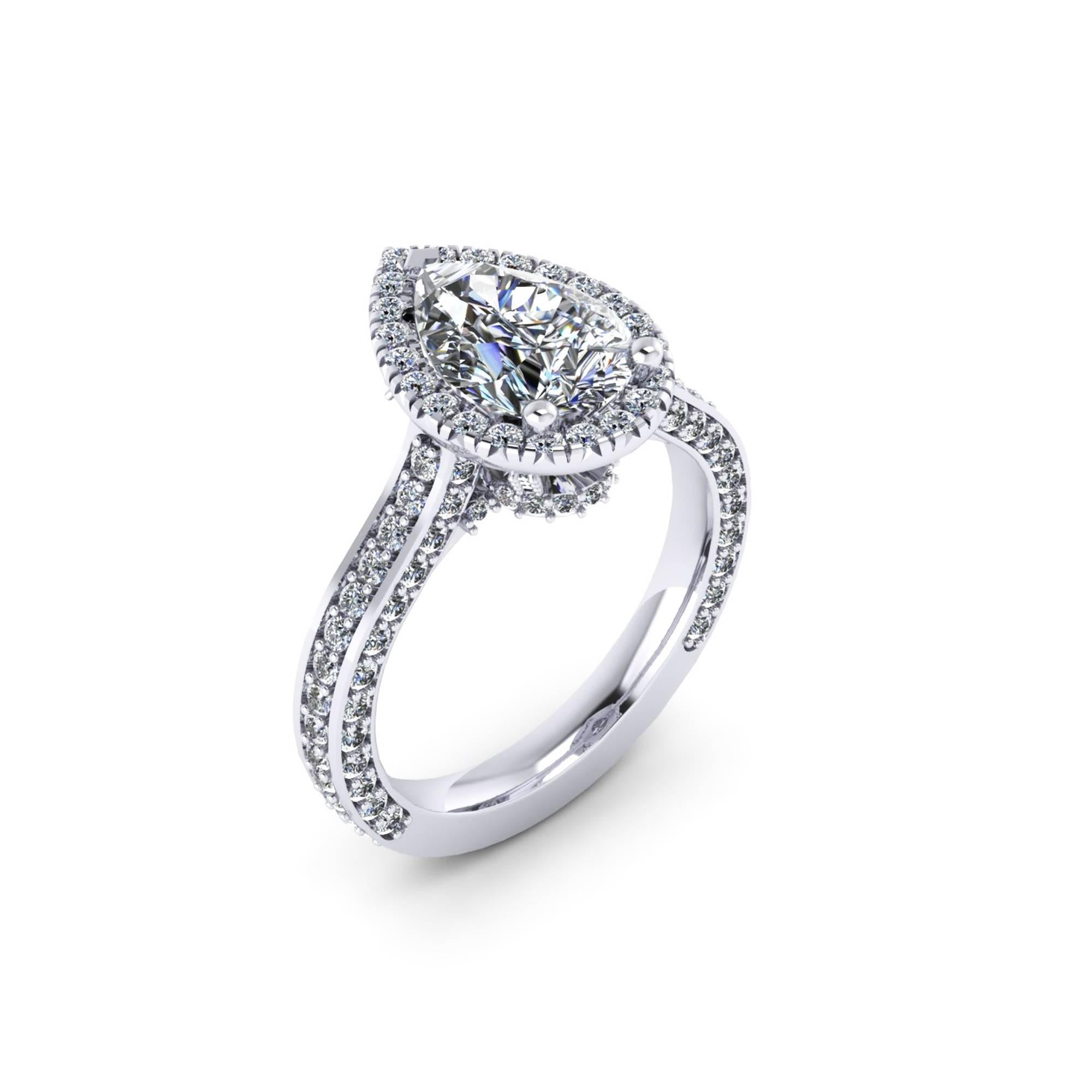 Romantic Ferrucci GIA Certified 1.90 Carat D Color Pear Shape Diamond Engagement Ring