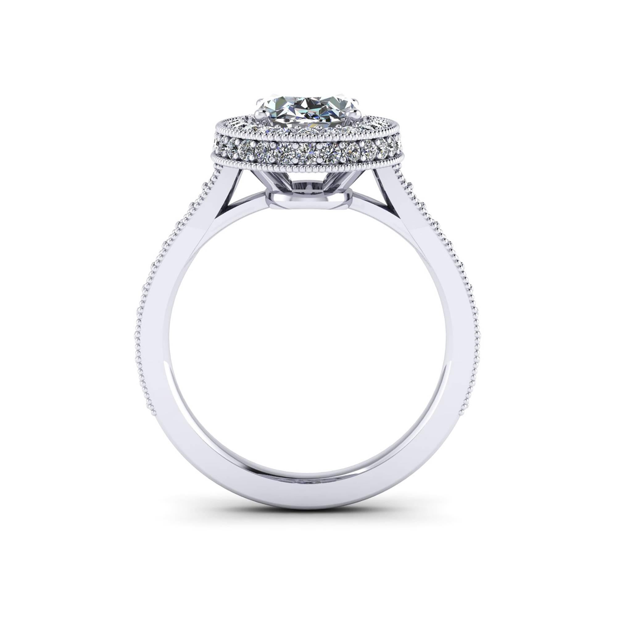 Art Nouveau Ferrucci GIA Certified 1.73 Carat Oval Diamond Halo Engagement Ring in Platinum