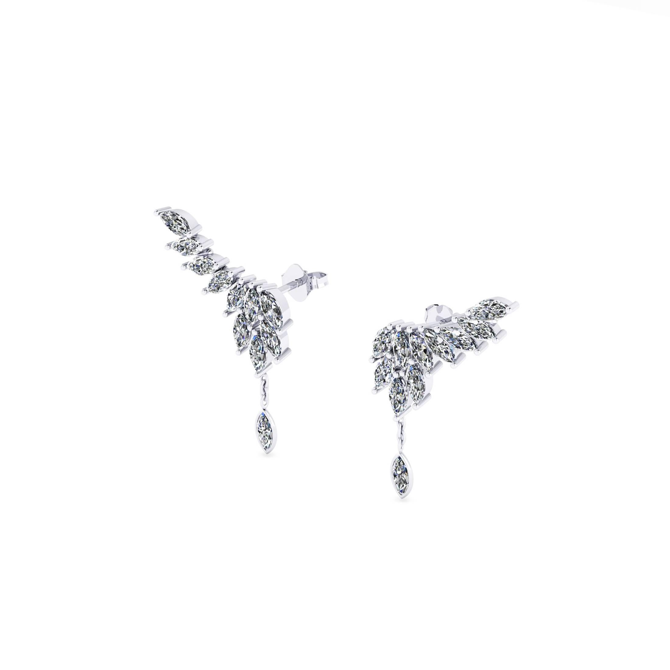 FERRUCCI 2.75 carats Marquise shape Diamonds wing earrings made in 18k white gold in New York City by Italian master jeweler and designer Francesco Ferrucci, modern stylist look for every sophisticated woman of every age, pret-a-porter, easy to wear