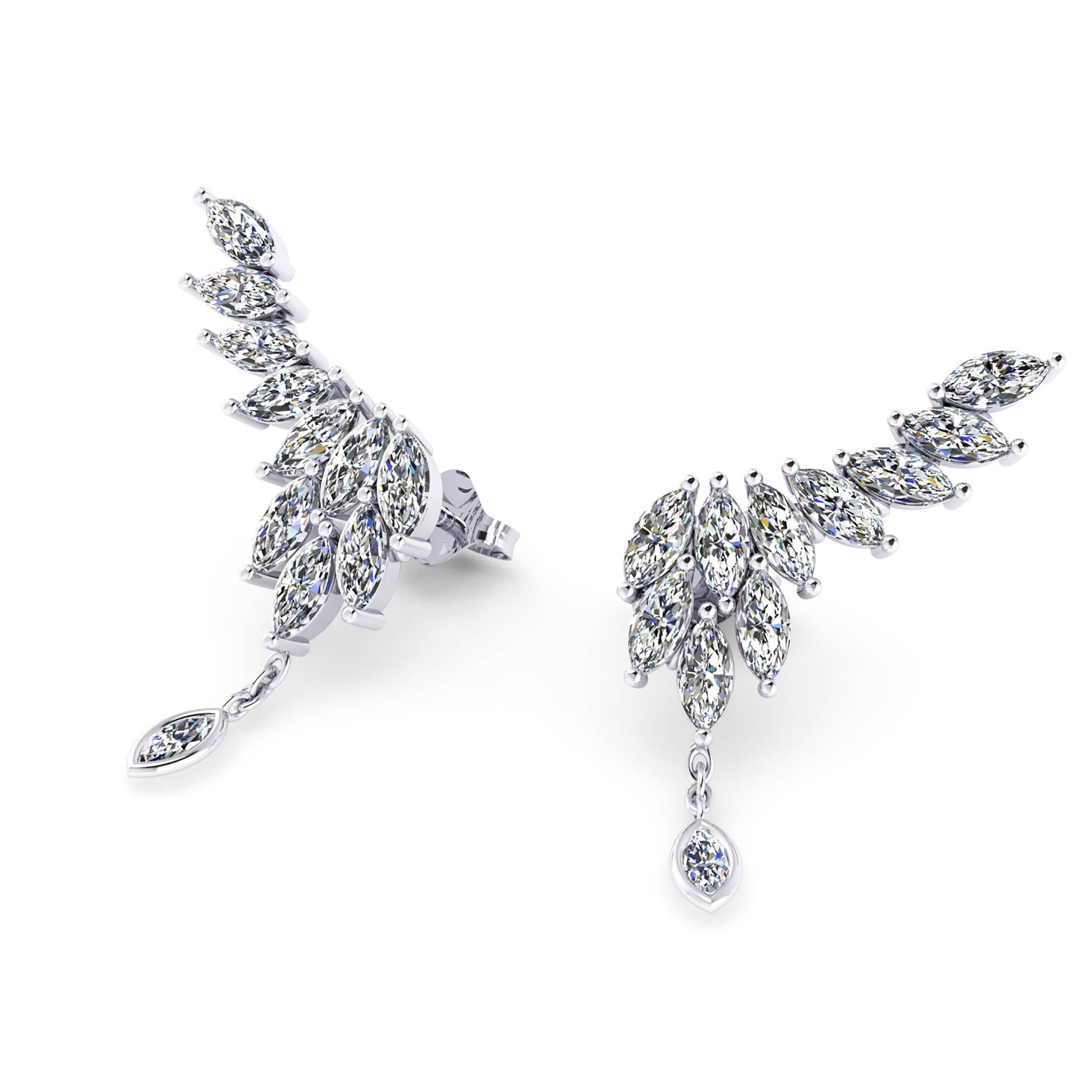 Modern 2.75 Carat Marquise Diamonds 18 Karat White Gold Wing Dangling Earrings For Sale