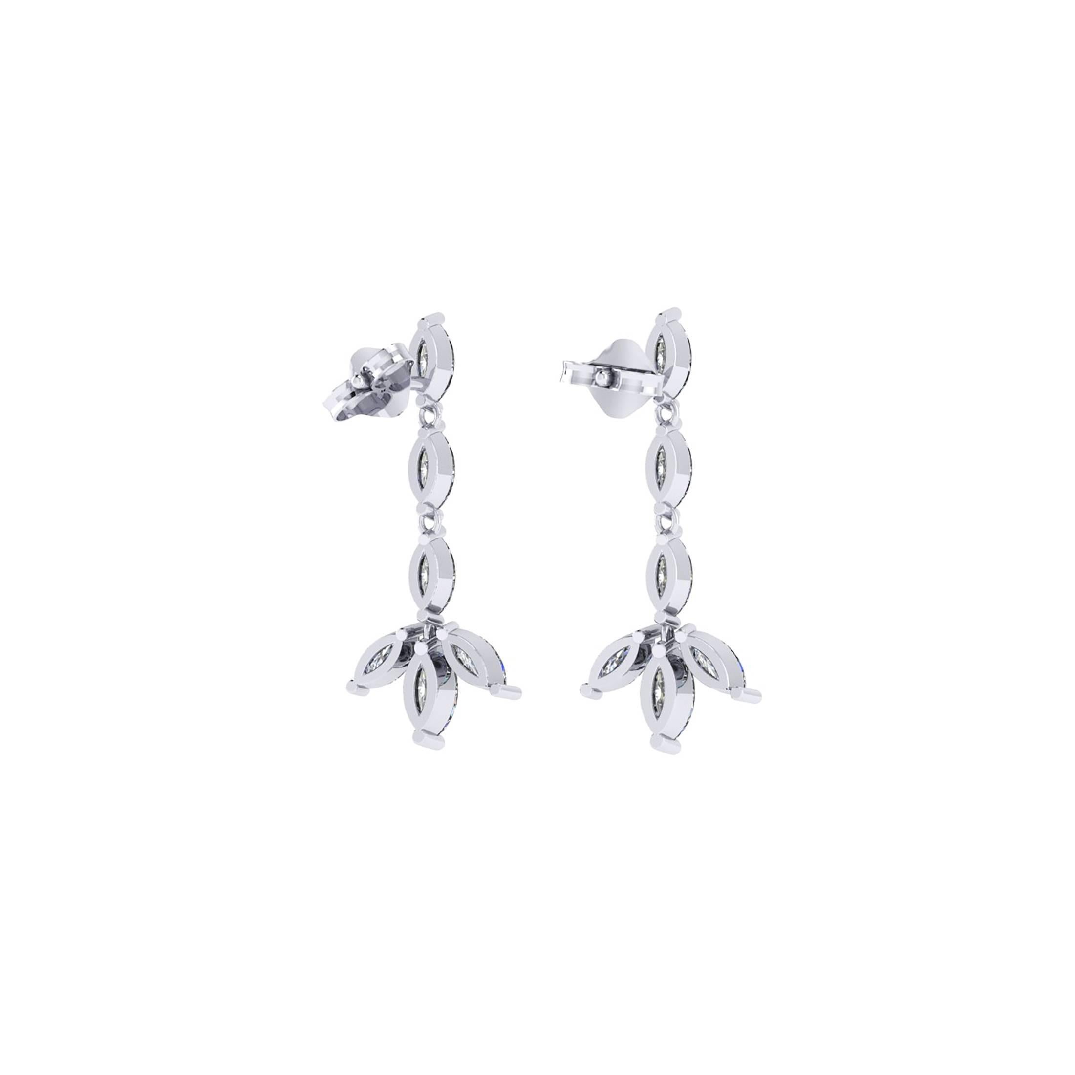 Modern Ferrucci 1.24 Carat Marquise Diamonds Dangling Platinum Handmade Earrings For Sale