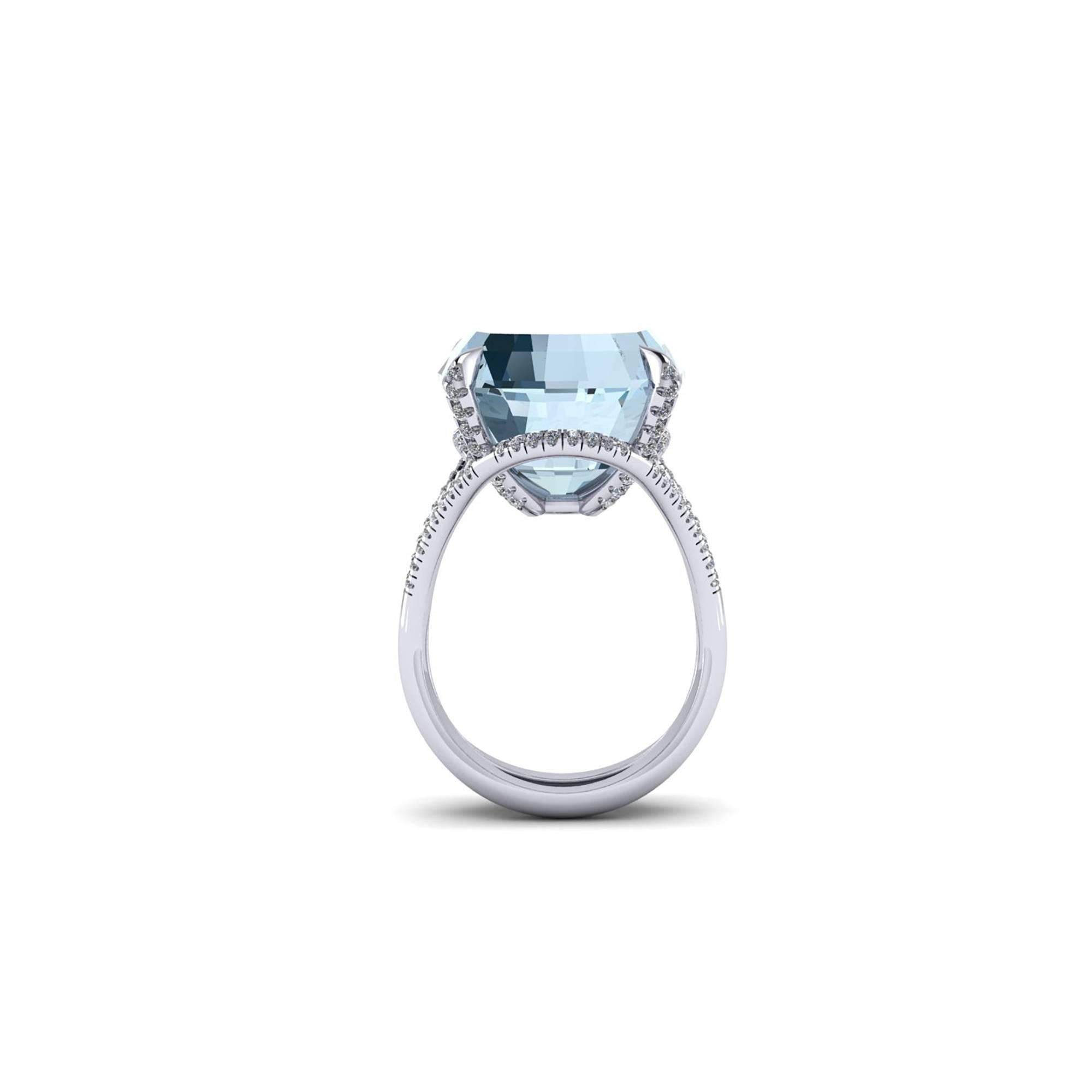 Women's Ferrucci 22.10 Carat Natural Aquamarine and Diamonds in Handmade 18 Karat Ring