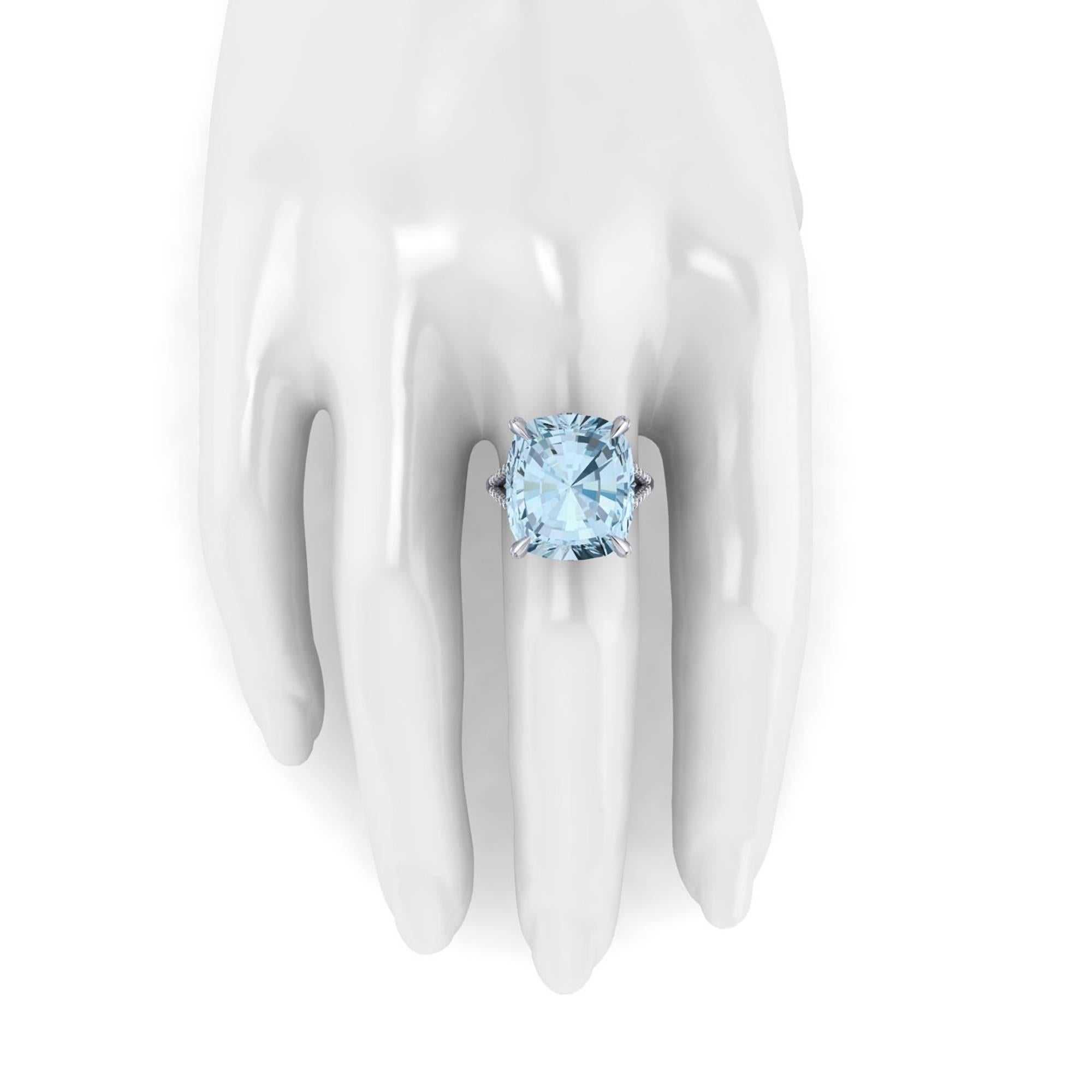 Ferrucci 22.10 Carat Natural Aquamarine and Diamonds in Handmade 18 Karat Ring 3