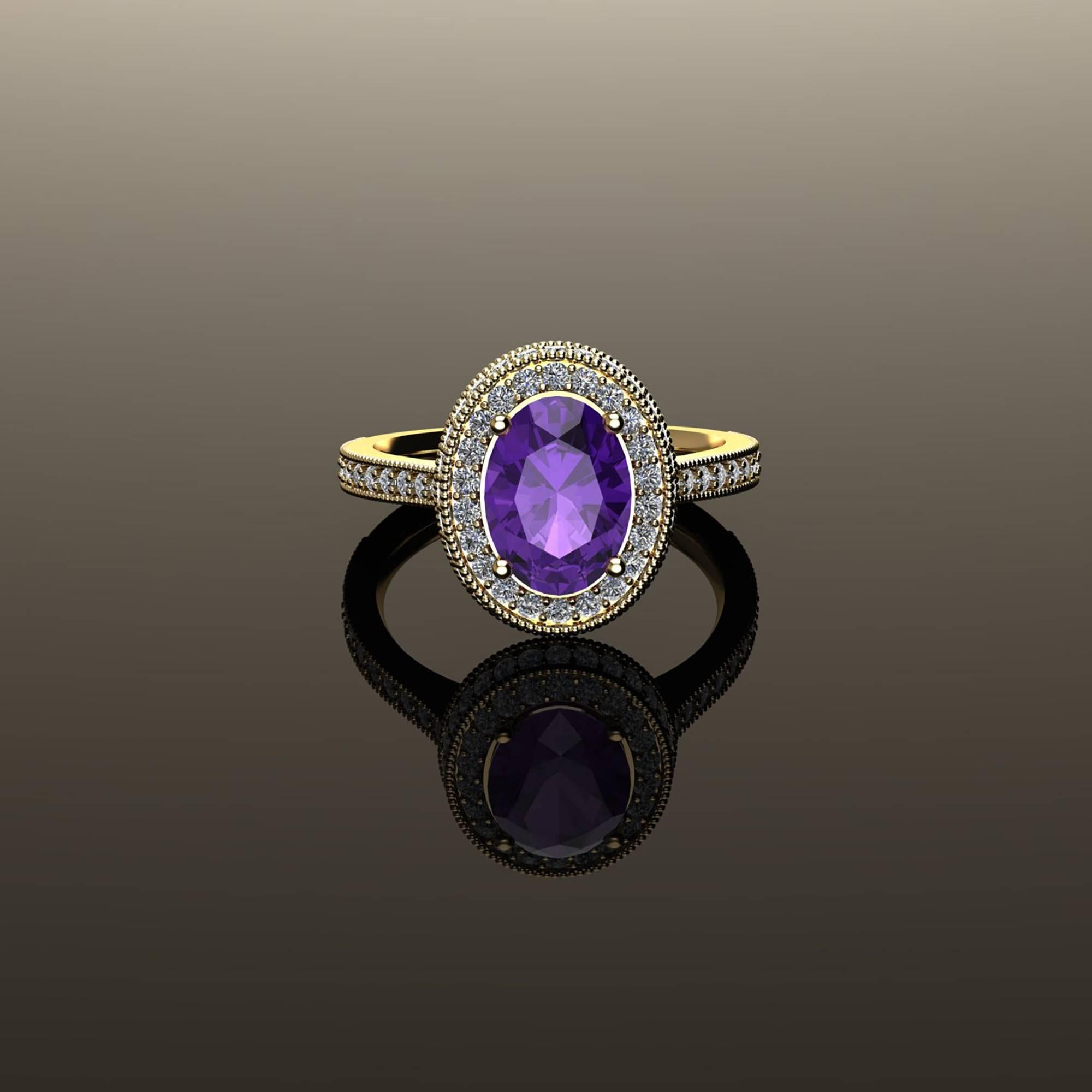 Ferrucci Natural Purple Amethyst and White Diamonds 18 Karat Gold Ring 2