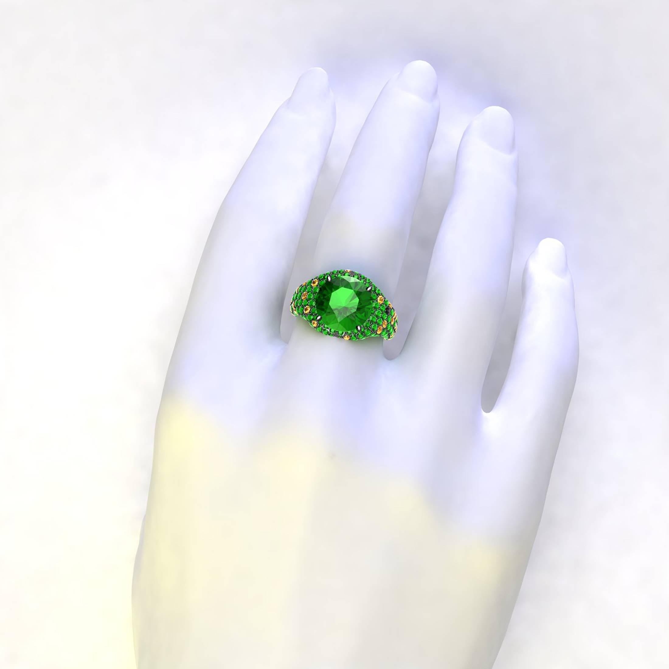 Ferrucci Natural Green Tsavorite and Yellow Citrines Black Gold Ring 3