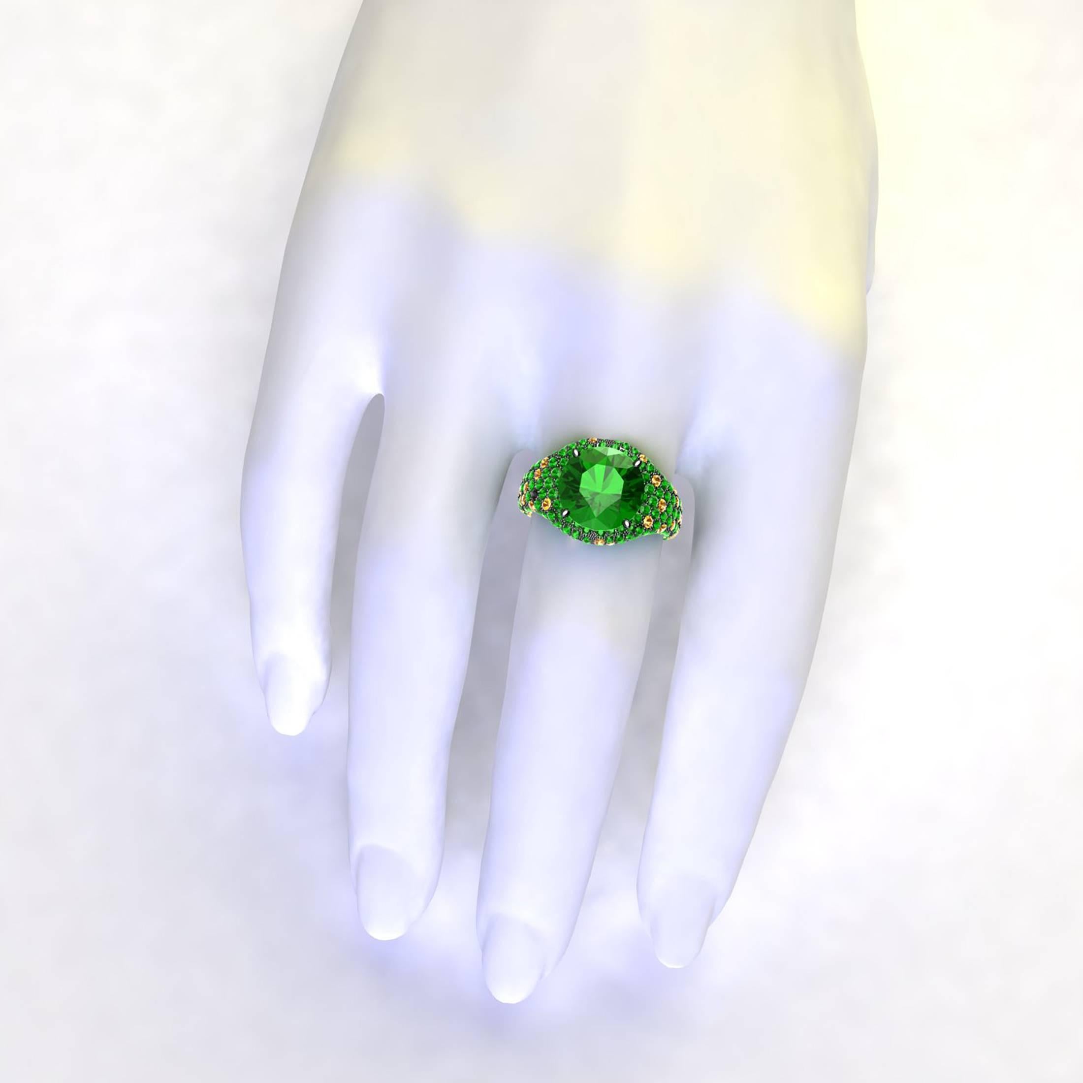 Ferrucci Natural Green Tsavorite and Yellow Citrines Black Gold Ring 2