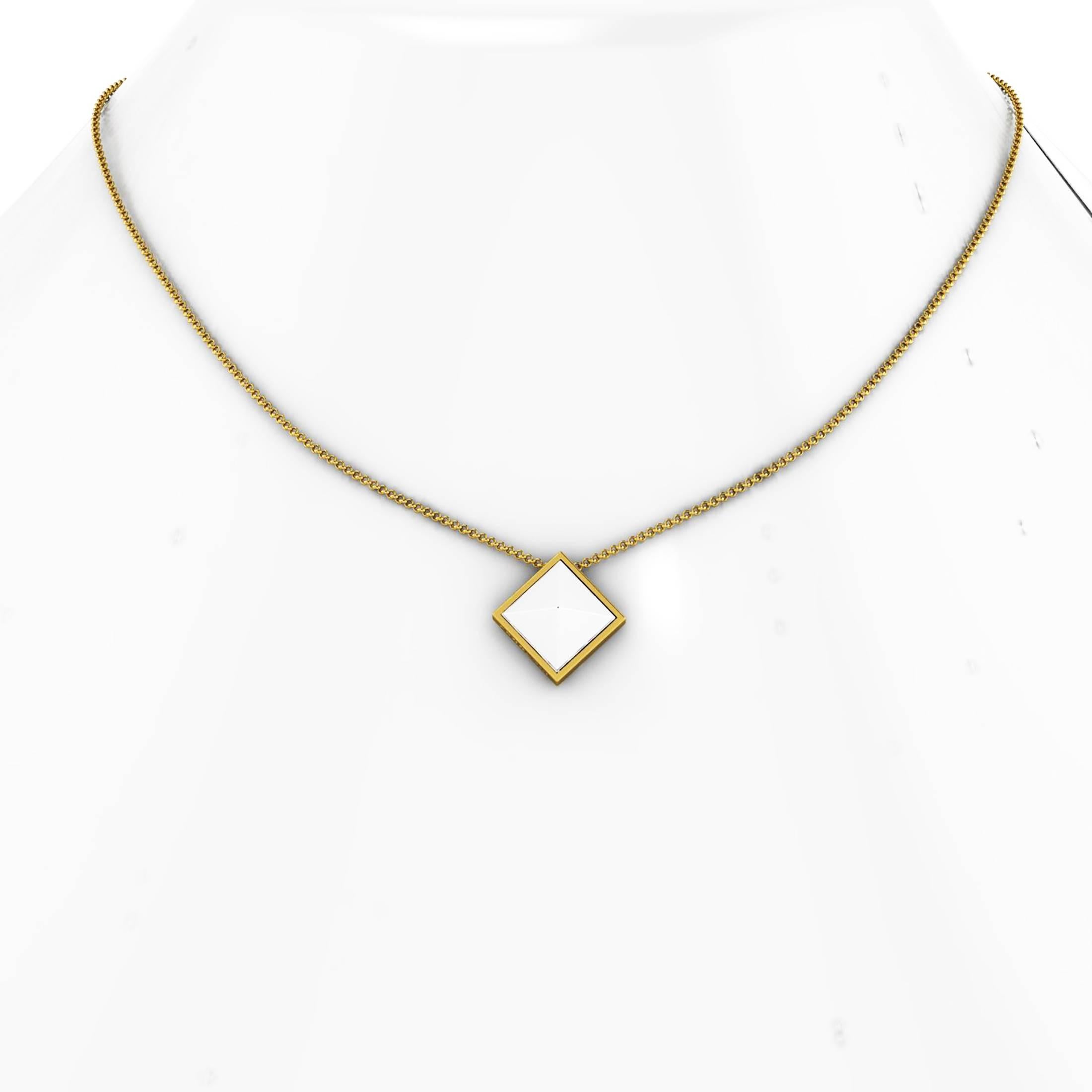 Weißer Achat Pyramiden-Halskette mit Anhänger aus 18 Karat Gelbgold (Art déco) im Angebot