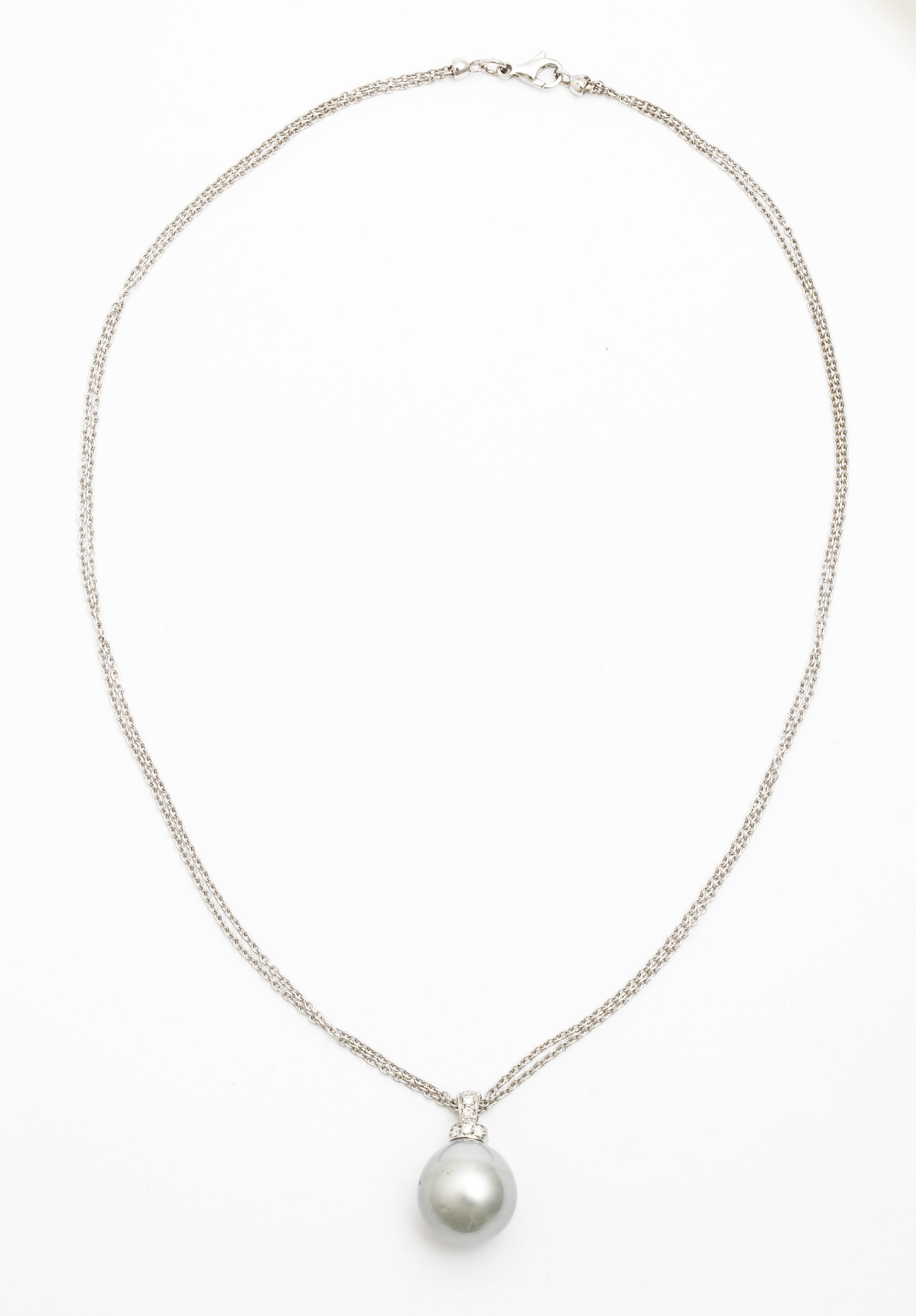 Ferrucci Silver Gray Tahitian Pearl Diamonds Gold Necklace In New Condition In New York, NY