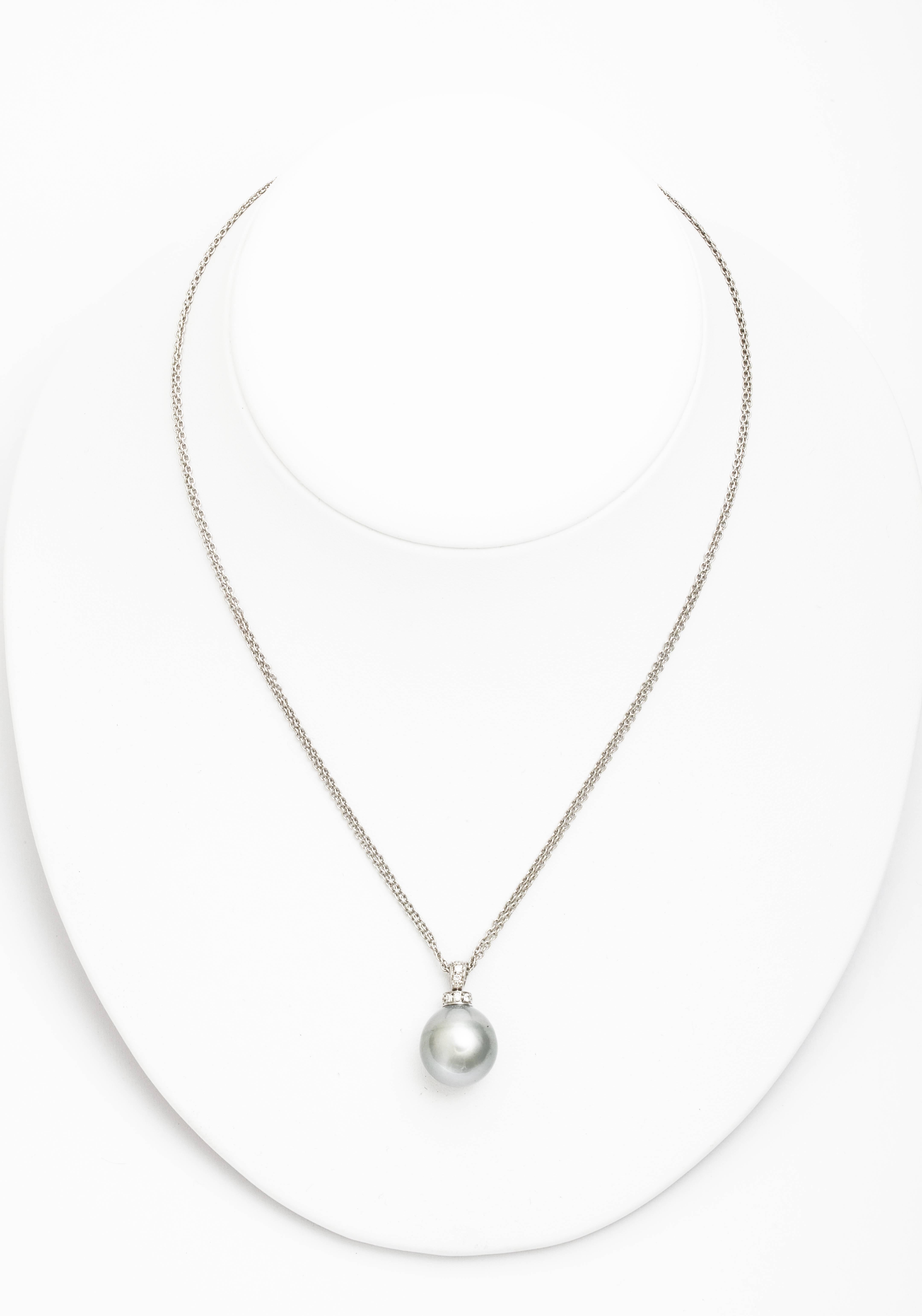 Women's Ferrucci Silver Gray Tahitian Pearl Diamonds Gold Necklace