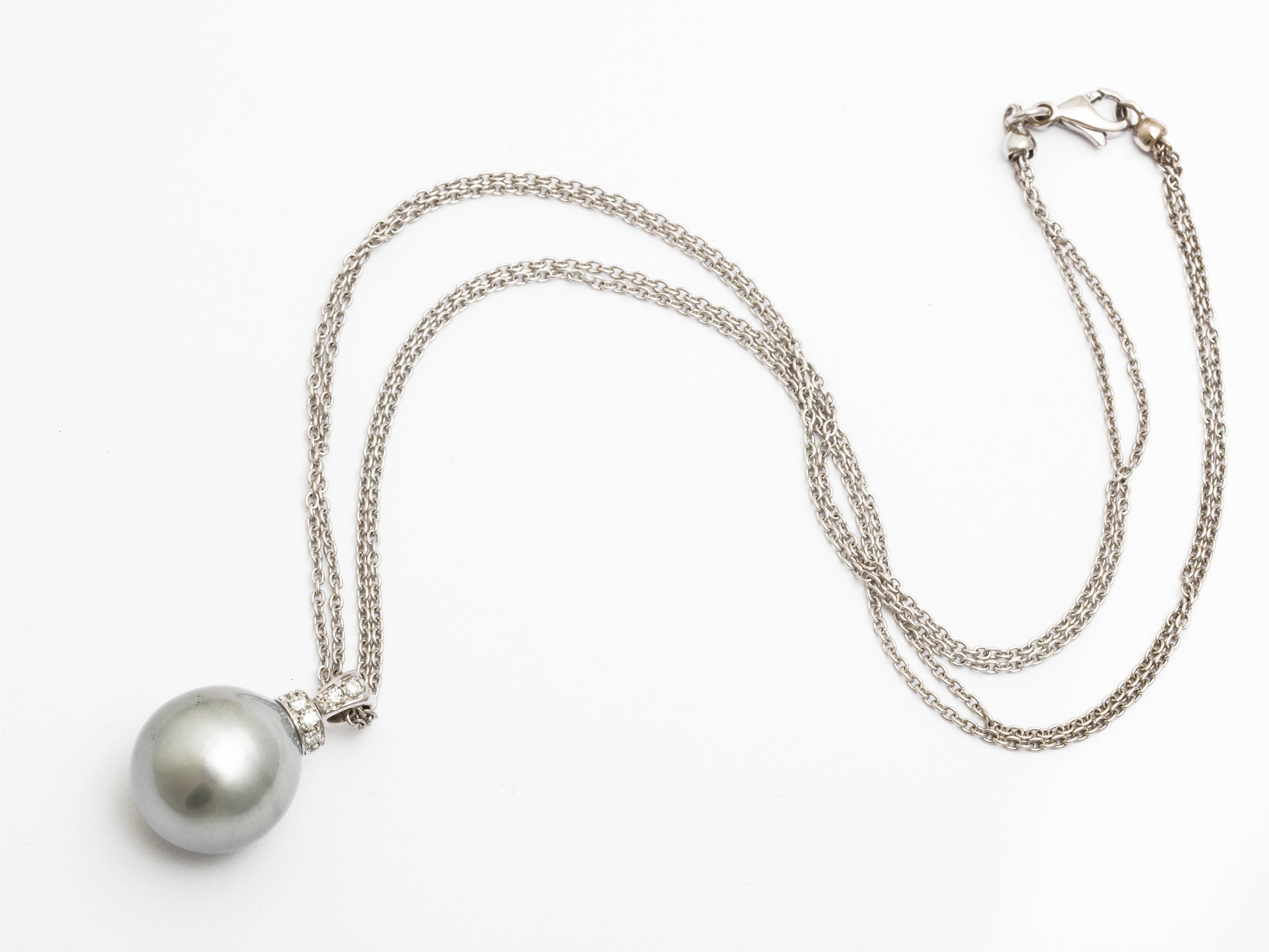 Ferrucci Silver Gray Tahitian Pearl Diamonds Gold Necklace 1