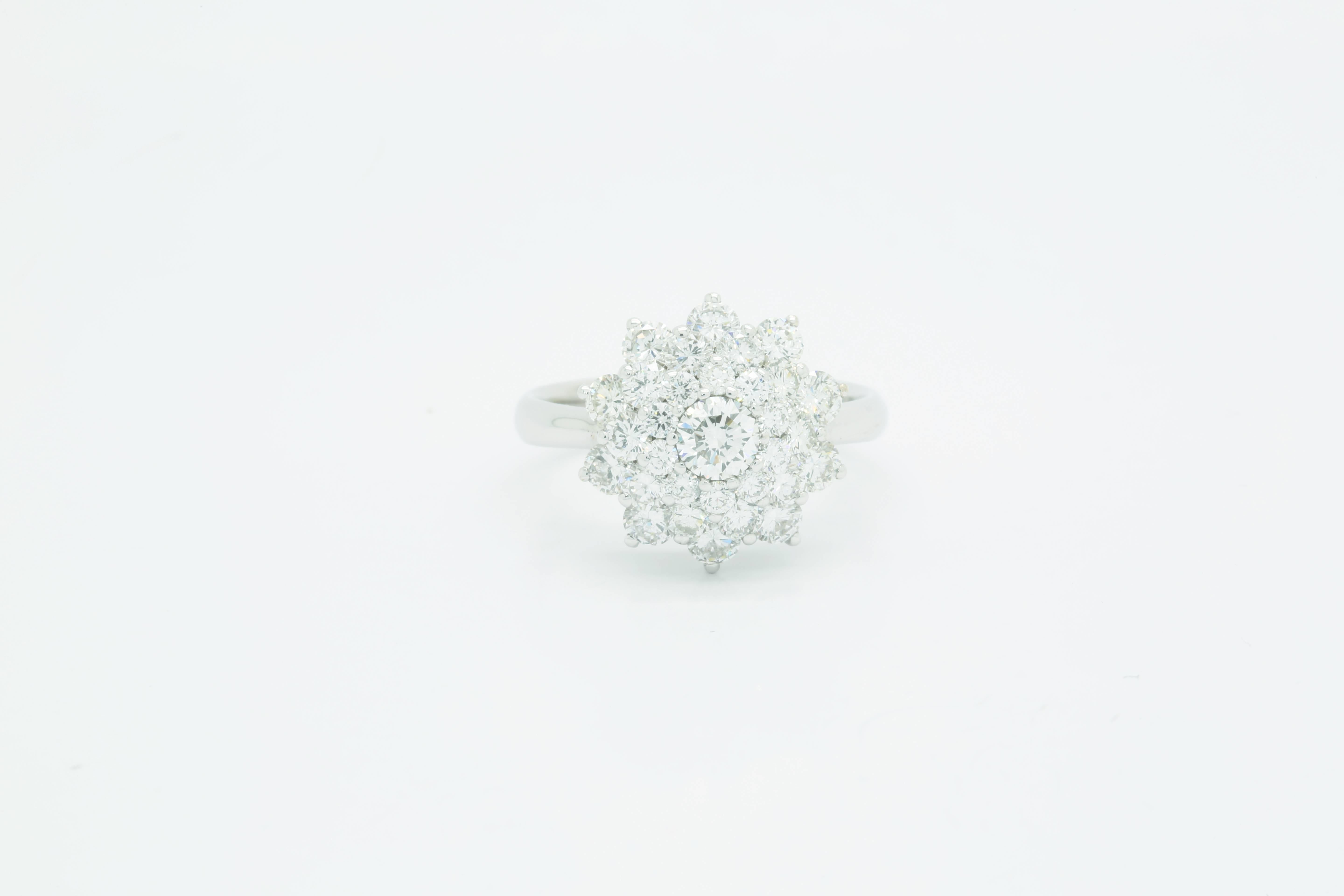 Classical Roman 2.13 carat White Diamonds Flower Cluster 18k white gold Ring For Sale