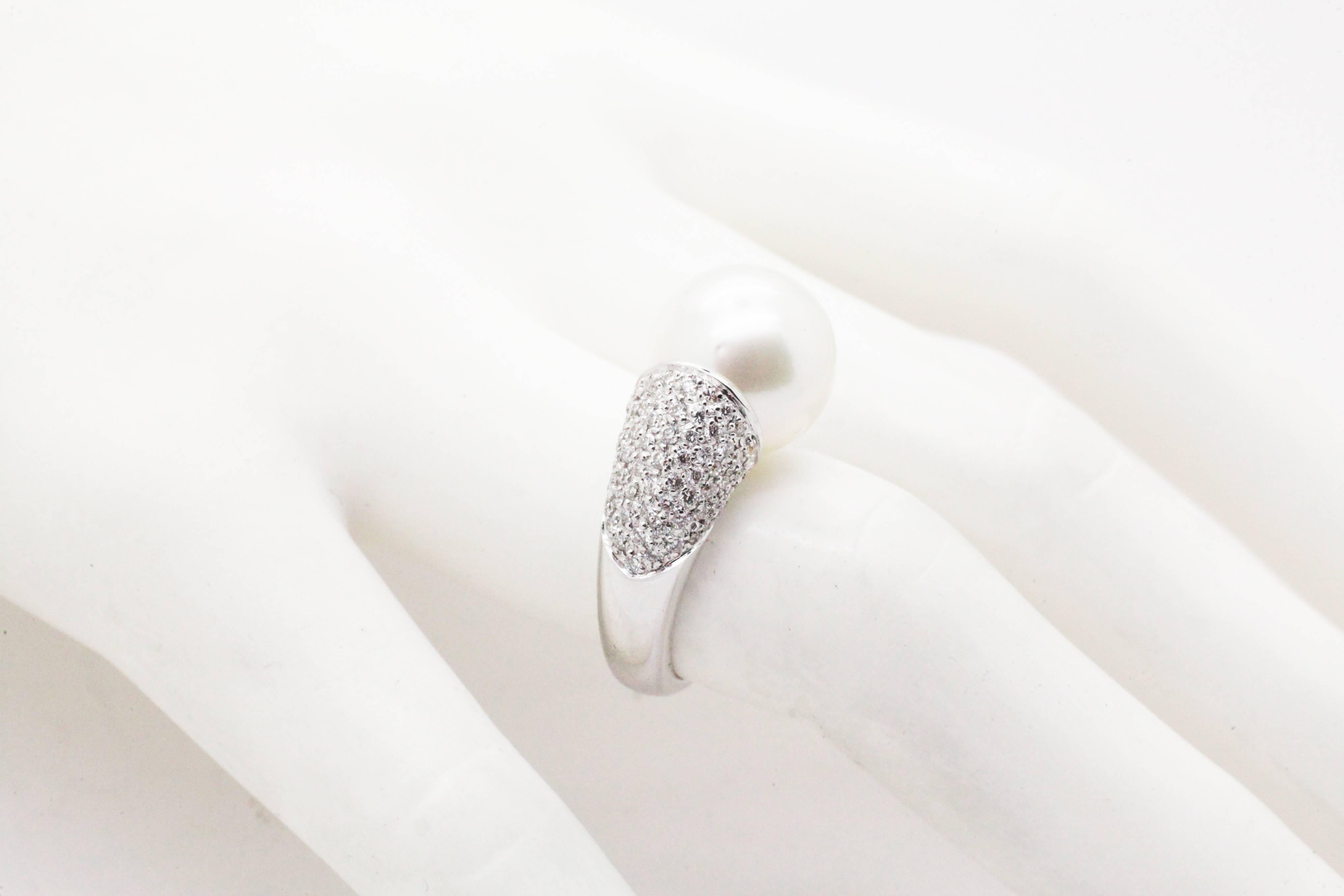 0,50 Karat weiße australische Perlen und Diamanten 18 Karat Gold Ring Made in Italy im Angebot 4