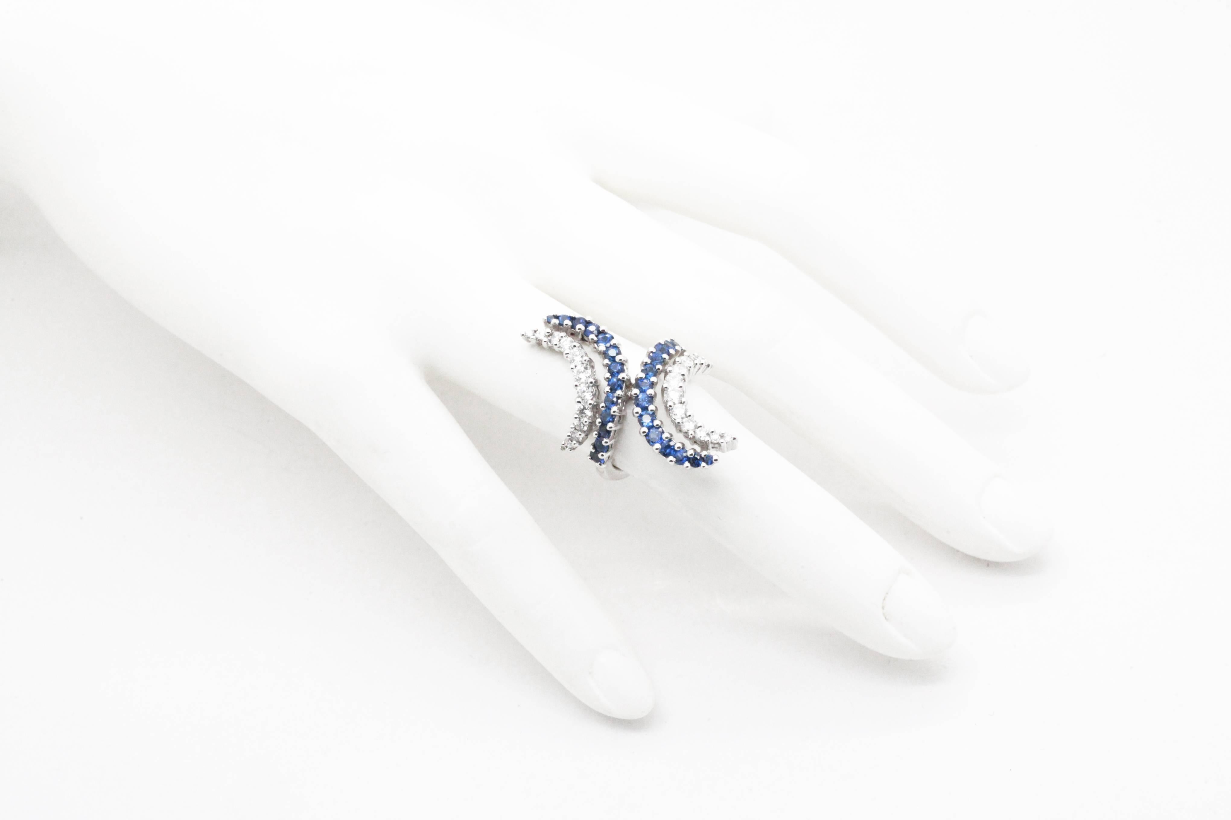 Women's Ferrucci Diamonds and Blue Sapphires 18 Karat White Gold Ring Made in Italy