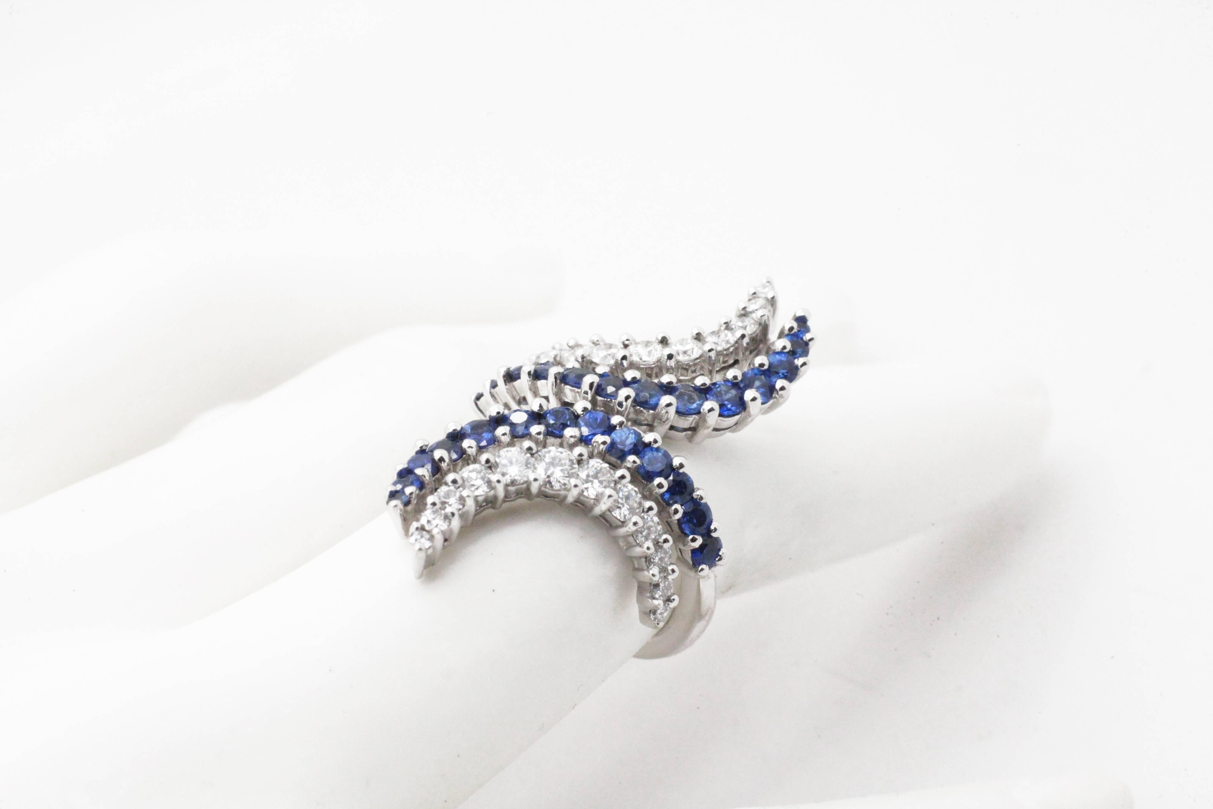 Ferrucci Diamonds and Blue Sapphires 18 Karat White Gold Ring Made in Italy In New Condition In New York, NY