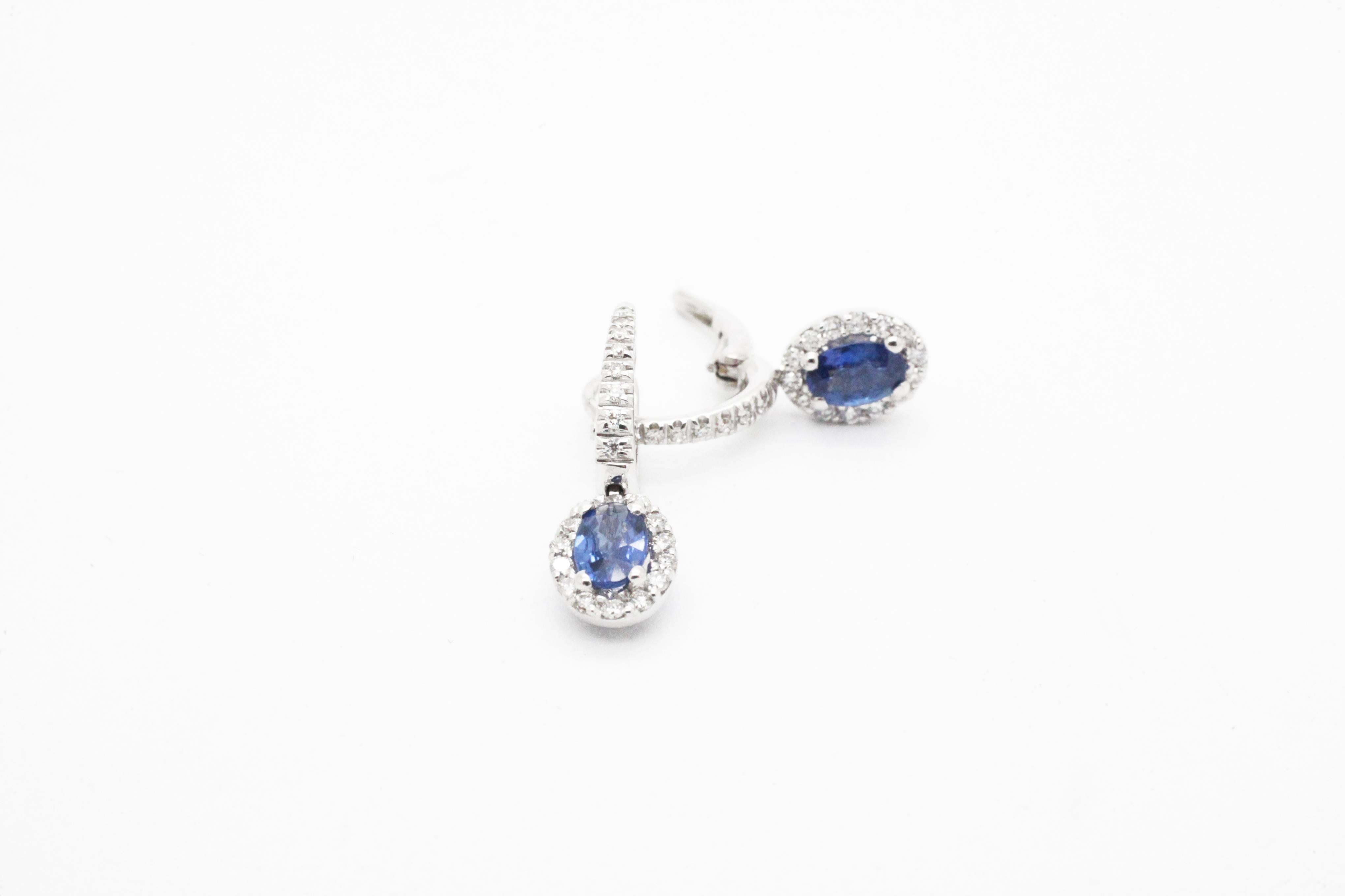 Ferrucci Blue Sapphire and Diamond Dangling Earrings In New Condition In New York, NY