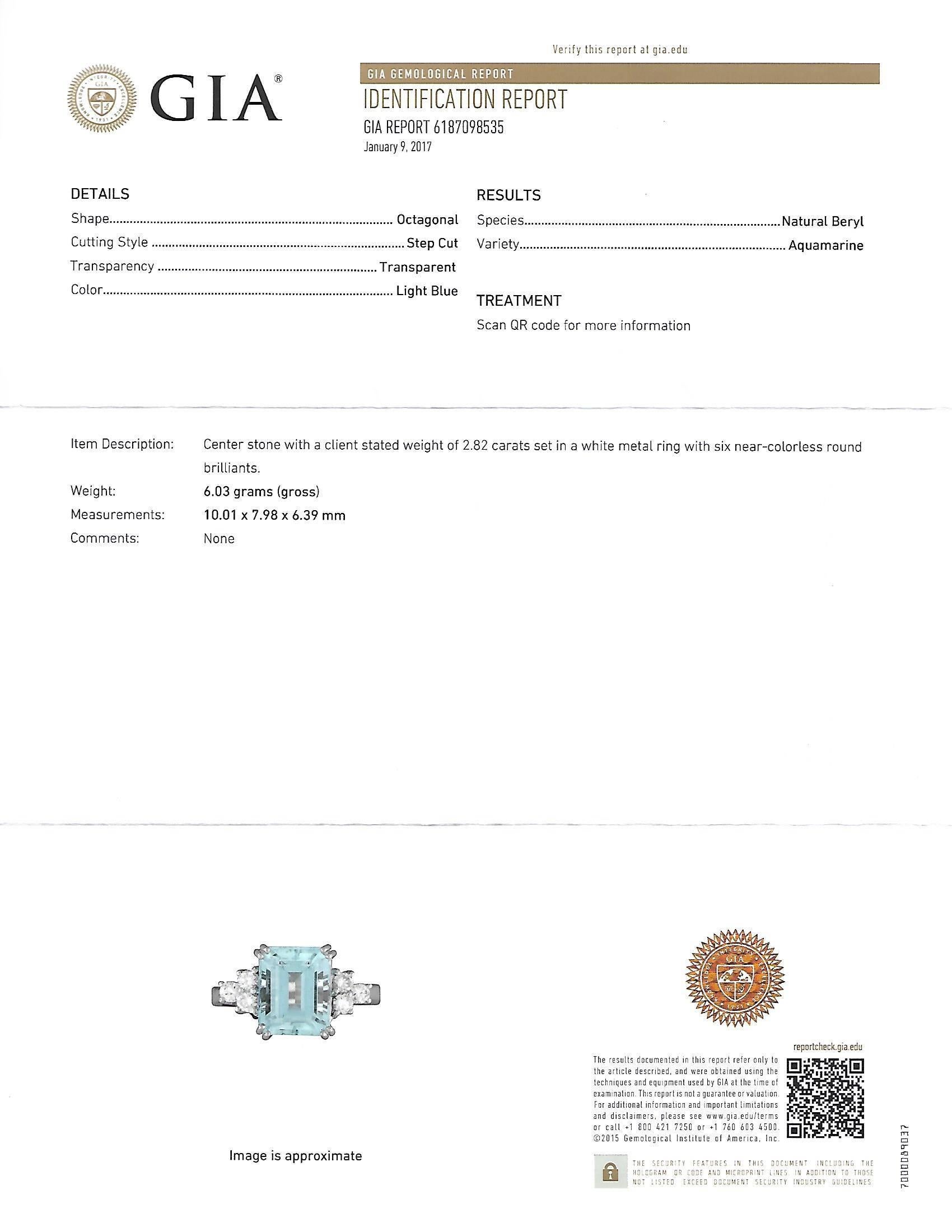 Ferrucci GIA Certified 2.82 Carat Aquamarine Diamonds 18 Karat Gold Ring 1