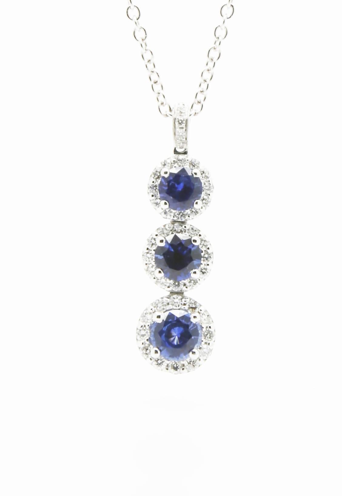 FERRUCCI blue sapphire necklace pendant for a total of 1.24 carats, and white diamonds for 0.40 carats, hand made in 18k white gold, 16 inches chain