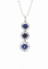 1.24 carat Sapphire and0.40 carat white diamonds 18k white Gold Triple Pendant