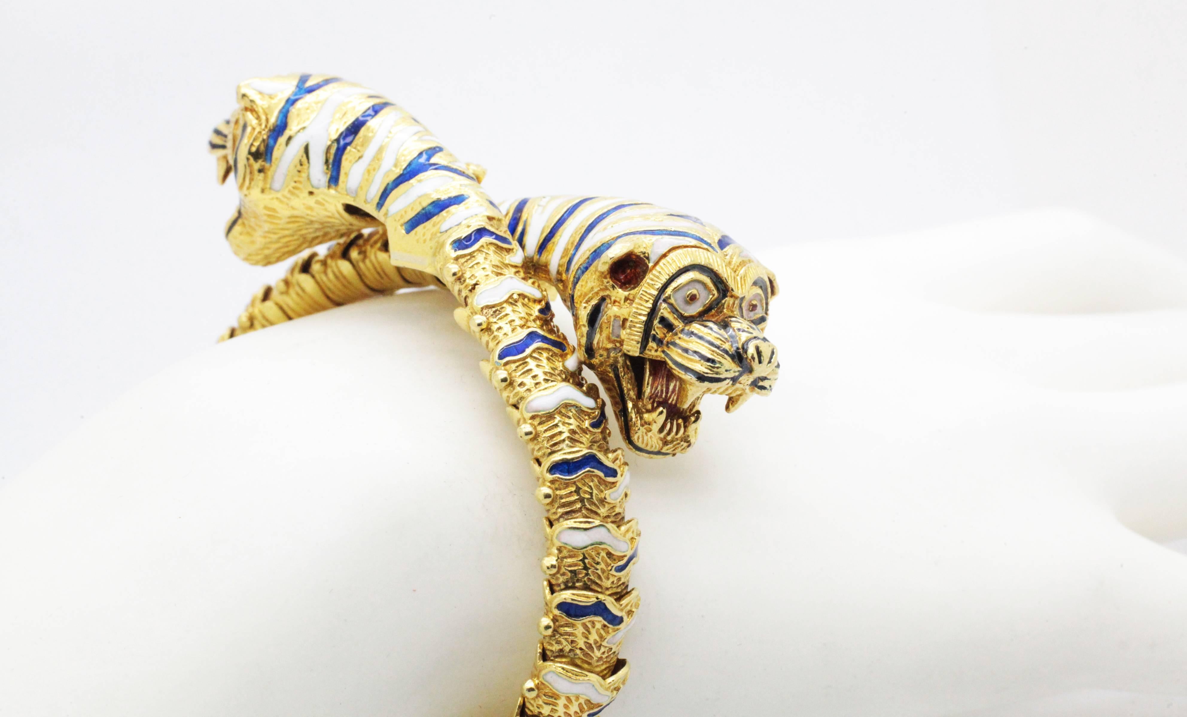 Retro Ferrucci  Enameled 18k Gold Double Tiger Bracelet