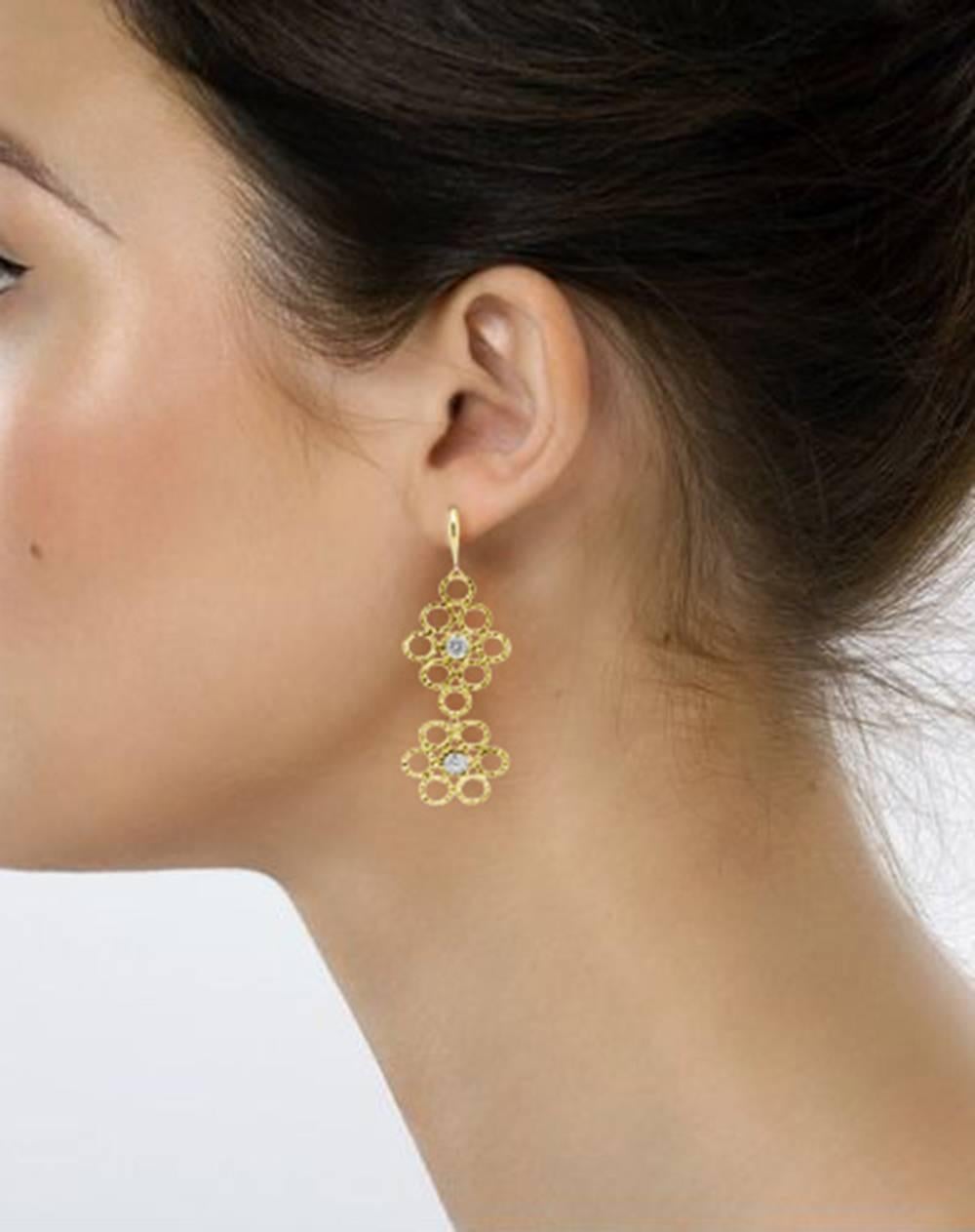DORIA 0.24 Carats Diamonds Yellow Gold Platinum Earrings 1
