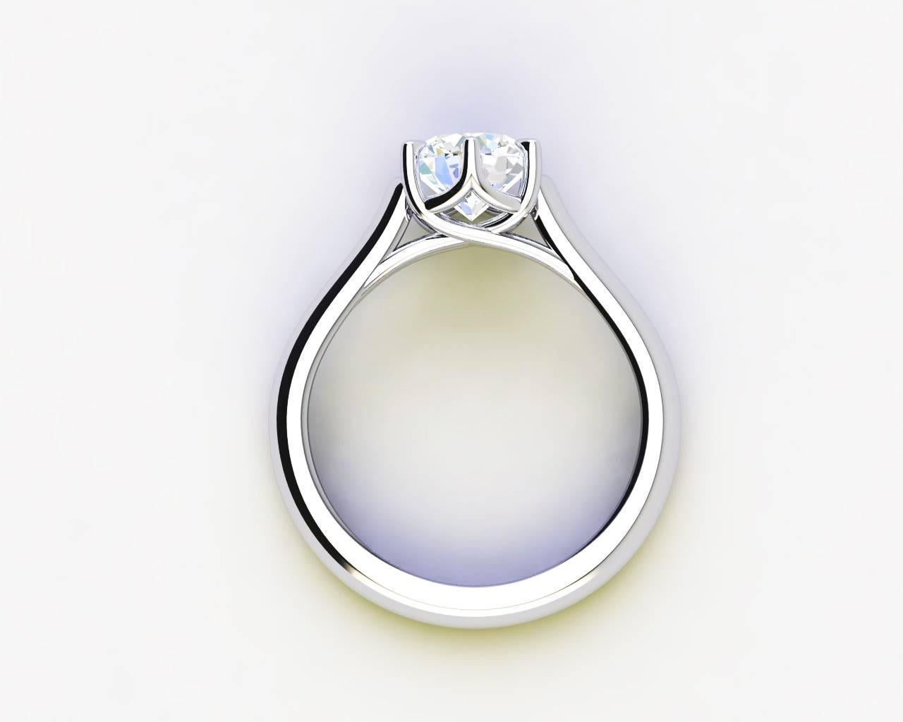 Women's Ferrucci GIA Certified 1.00 Carat F Color VVS2 Clarity Platinum Solitaire Ring