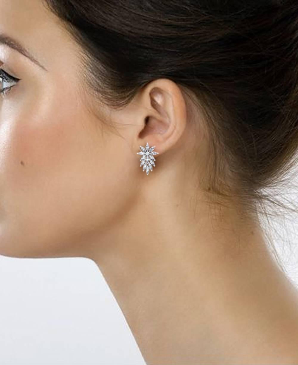 Women's 3.40 Carat Marquise Diamonds Star Platinum Earrings  For Sale