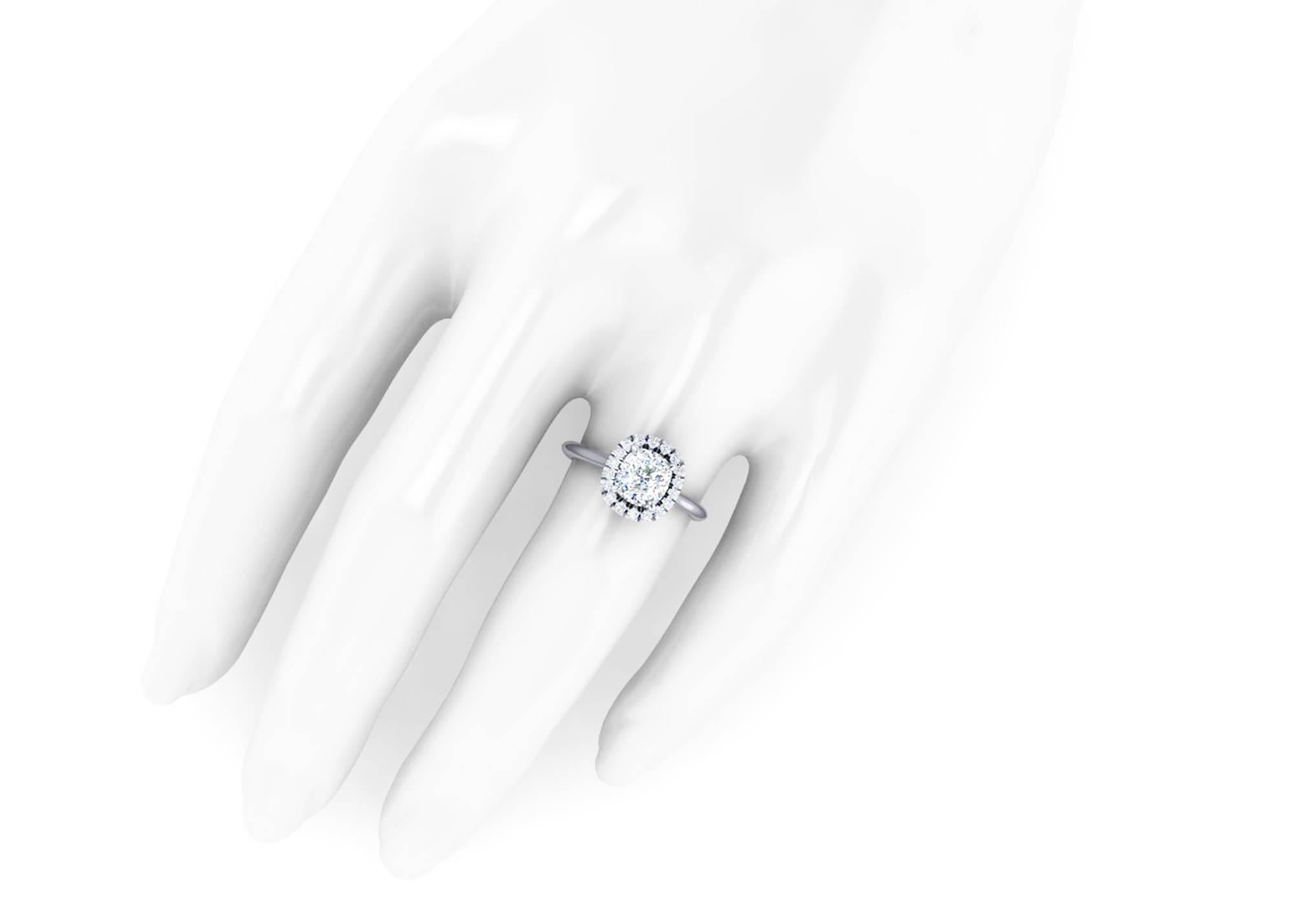 Women's Ferrucci GIA Certified 1.51 Carat Certified Cushion Diamond Halo Platinum Ring
