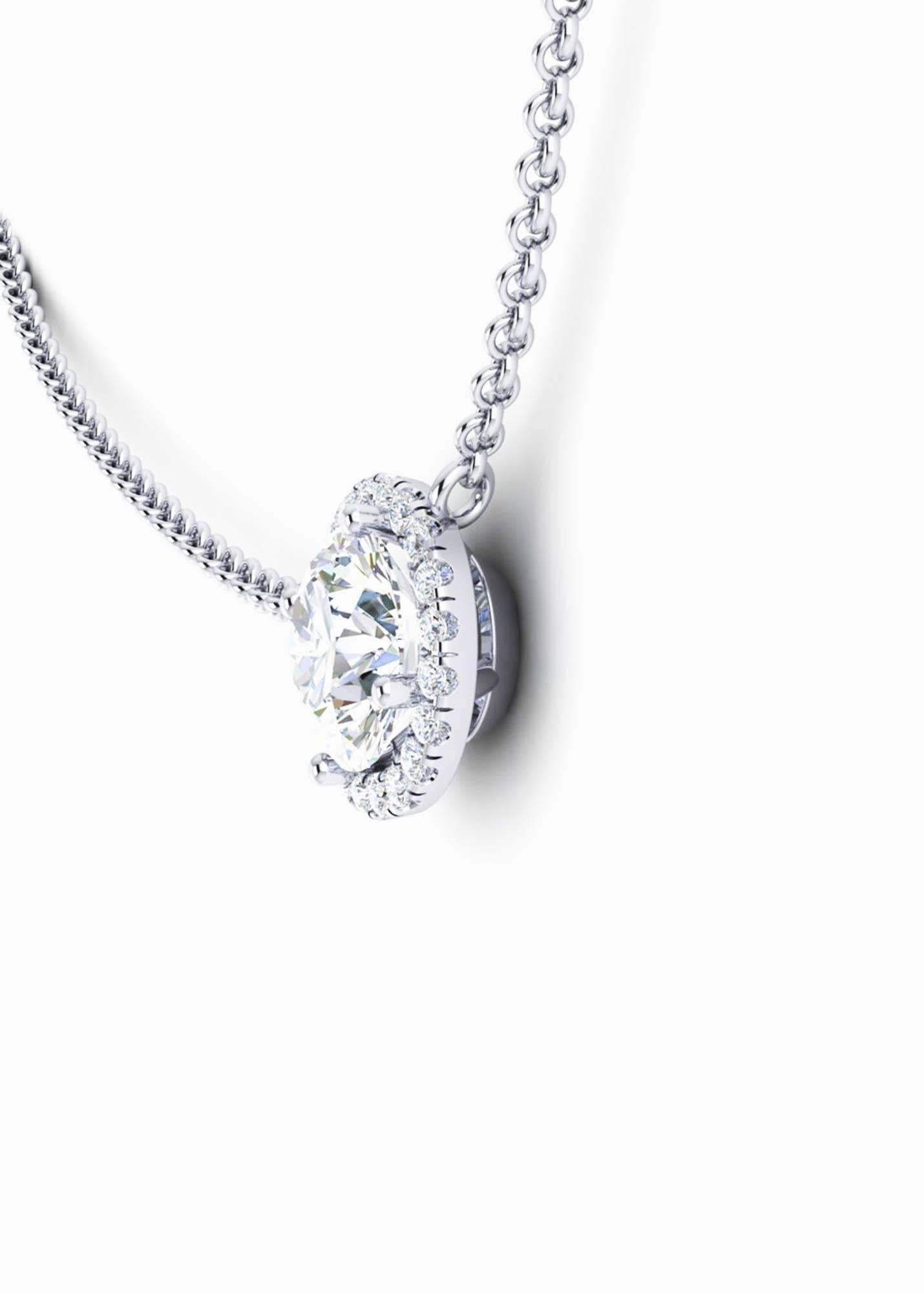 1.06 carats GIA Certified Round Diamond Halo Platinum Pendant Necklace In New Condition For Sale In New York, NY