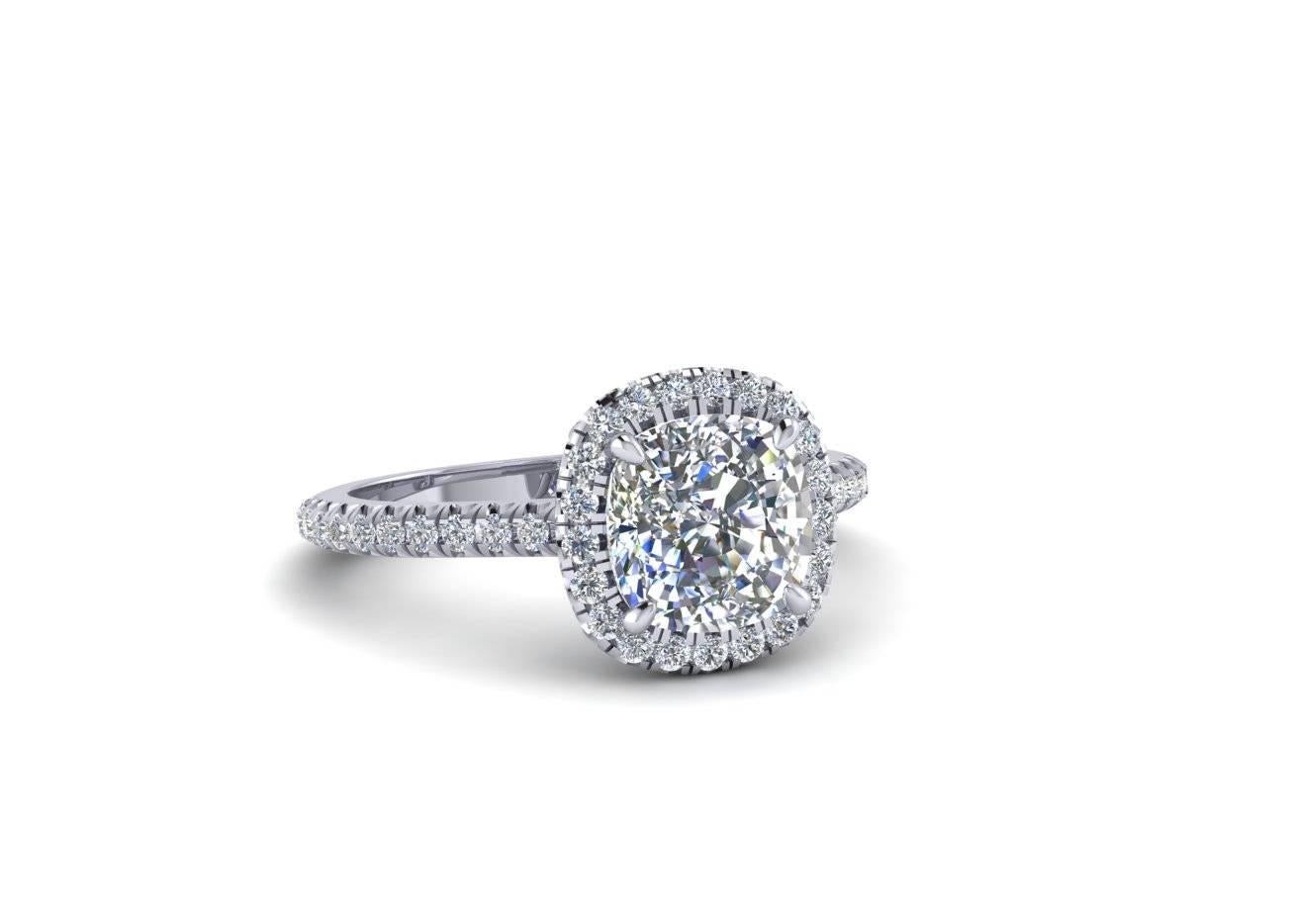Classical Roman Ferrucci GIA Certified 2.03 Carat Cushion Cut Diamond F Color Engagement Ring