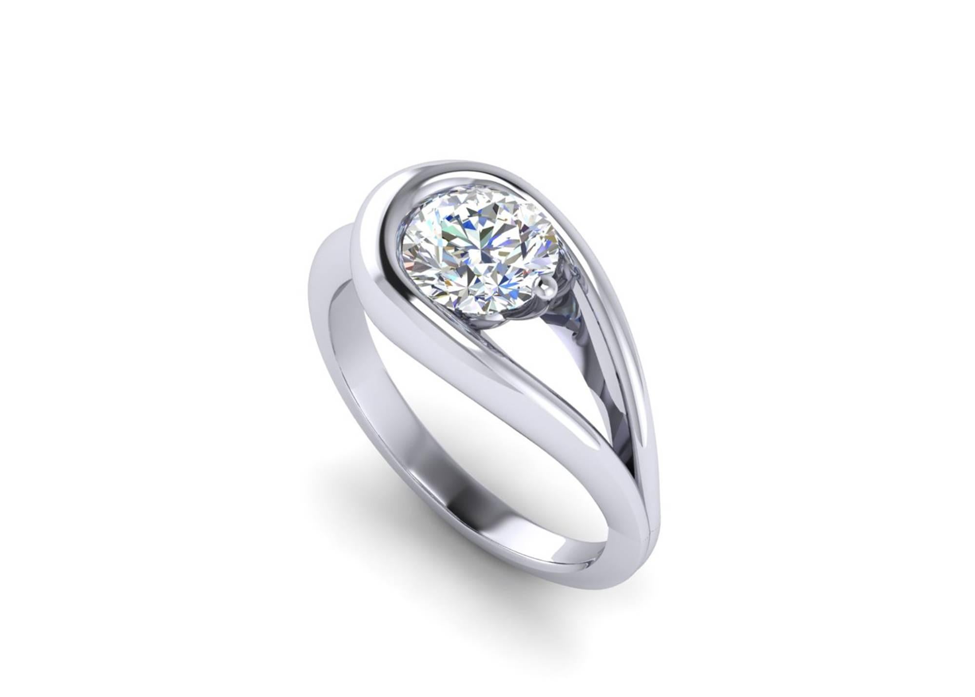 Diamante certificato GIA da 1,06 carati di colore G, purezza IF (Internally Flawless), tripla speculazione eccellente, in una montatura originale dal design organico, realizzata interamente a mano a New York dal maestro gioielliere Francesco