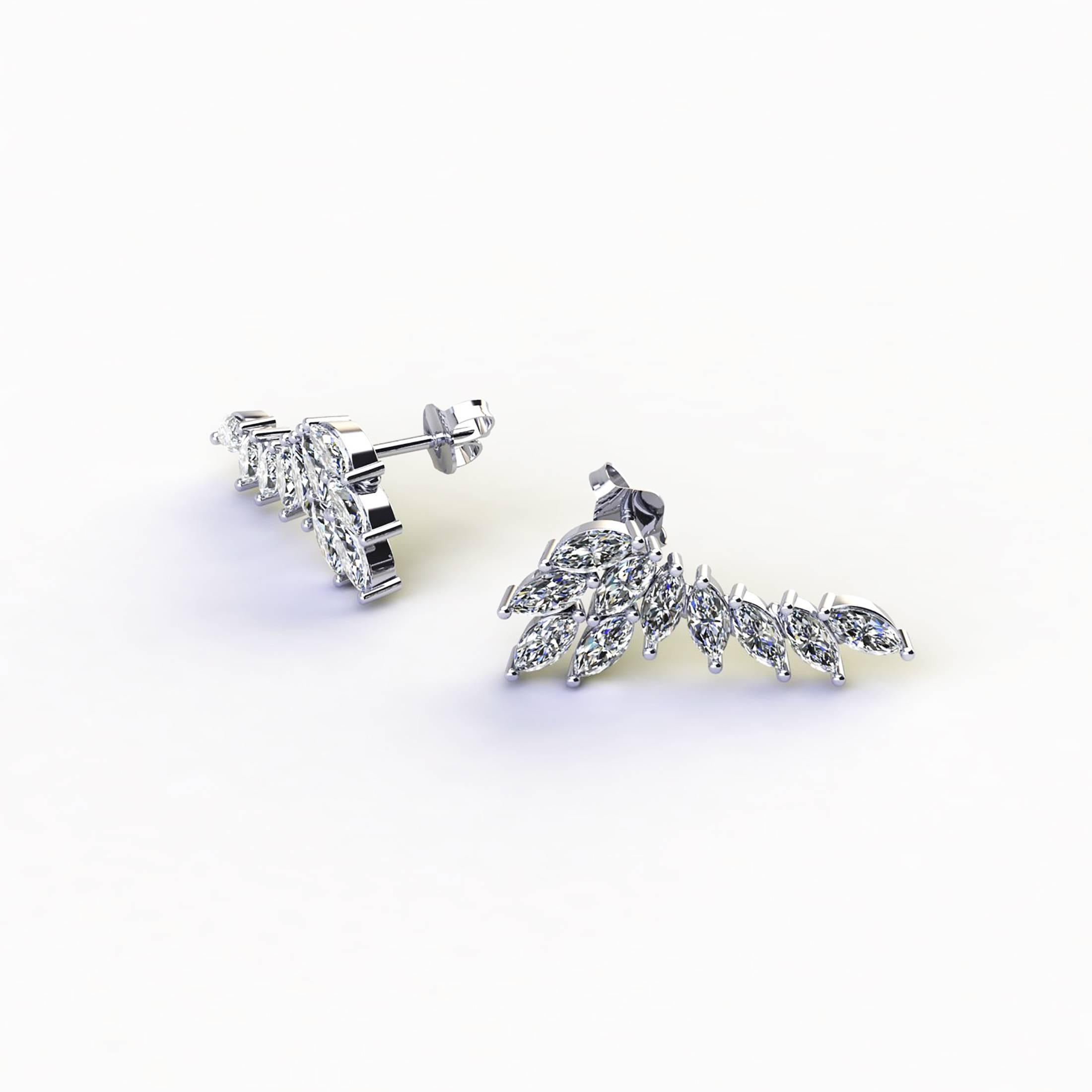 Moderno Orecchini ad ala in platino con diamanti marquise da 2.36 carati in vendita