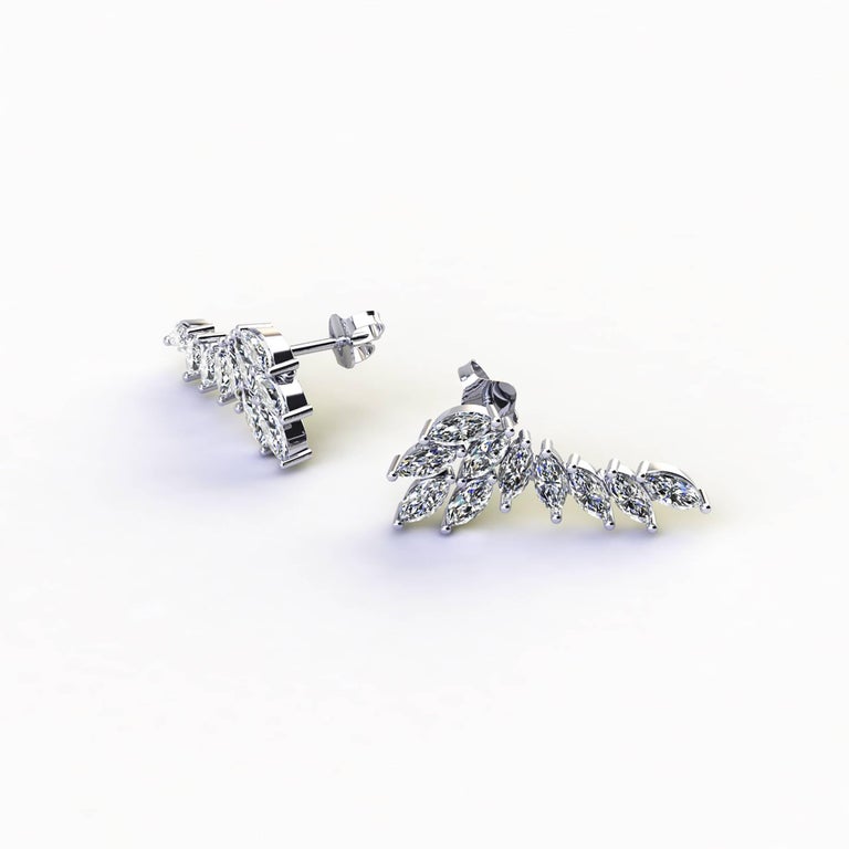 Modern 2.36 Carat Marquise Diamonds Platinum Wing Earrings For Sale