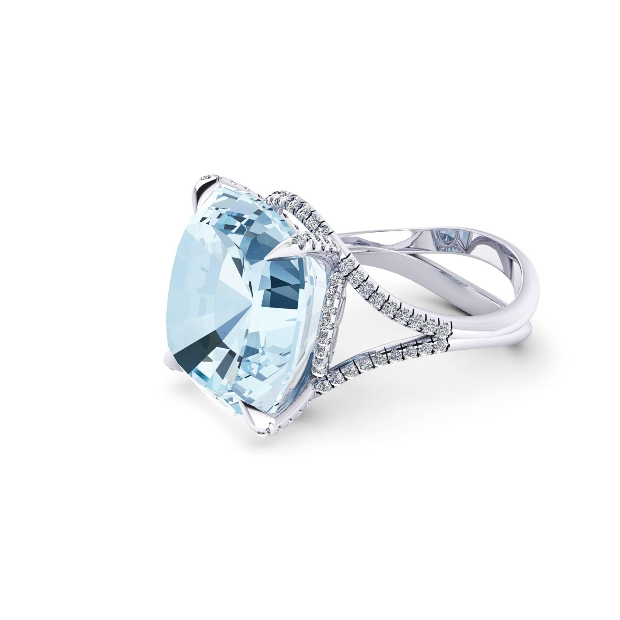 Ferrucci 22.10 Carat Natural Aquamarine and Diamonds in Handmade 18 Karat Ring 1