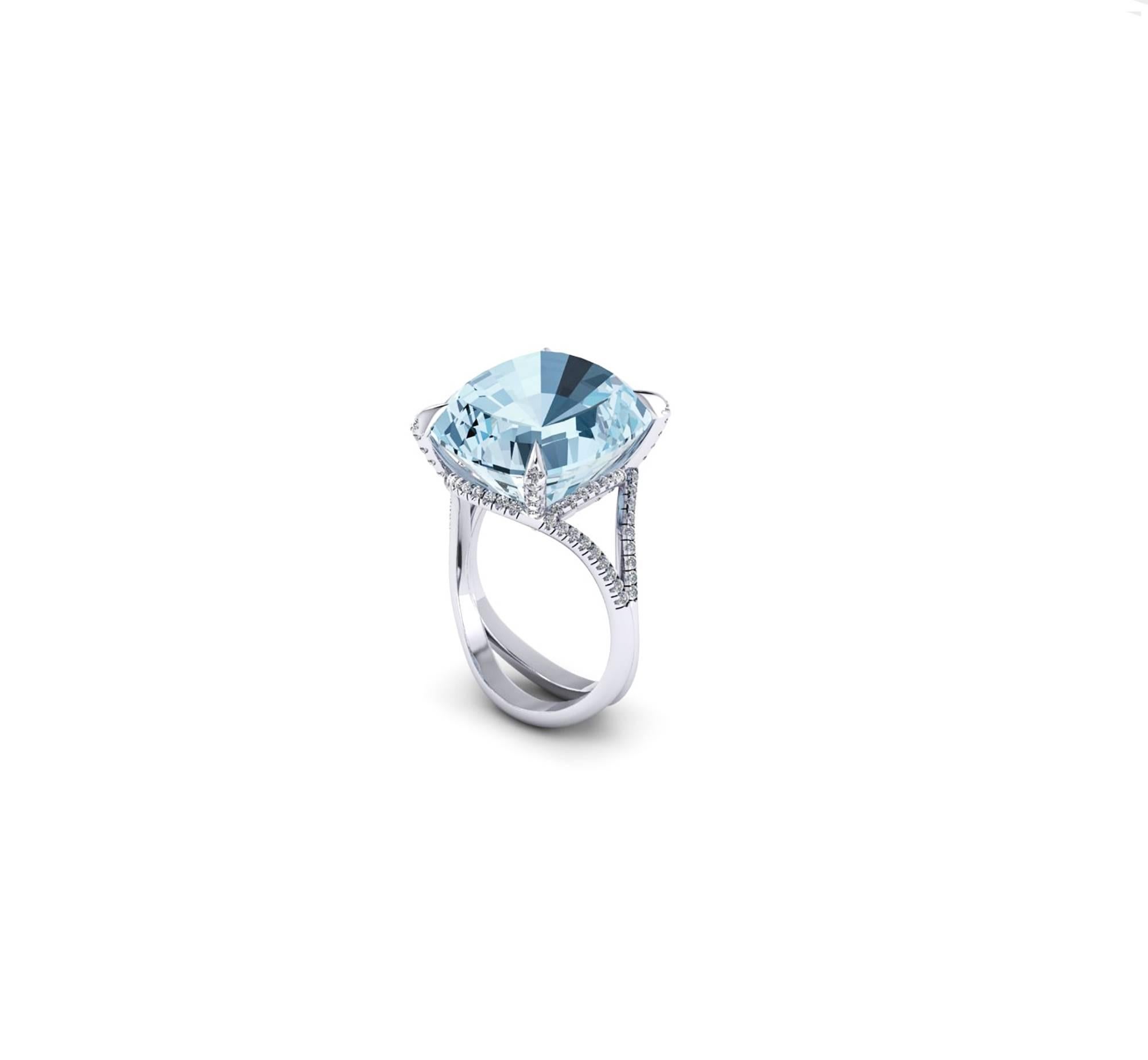 Modern Ferrucci 22.10 Carat Natural Aquamarine and Diamonds in Handmade 18 Karat Ring
