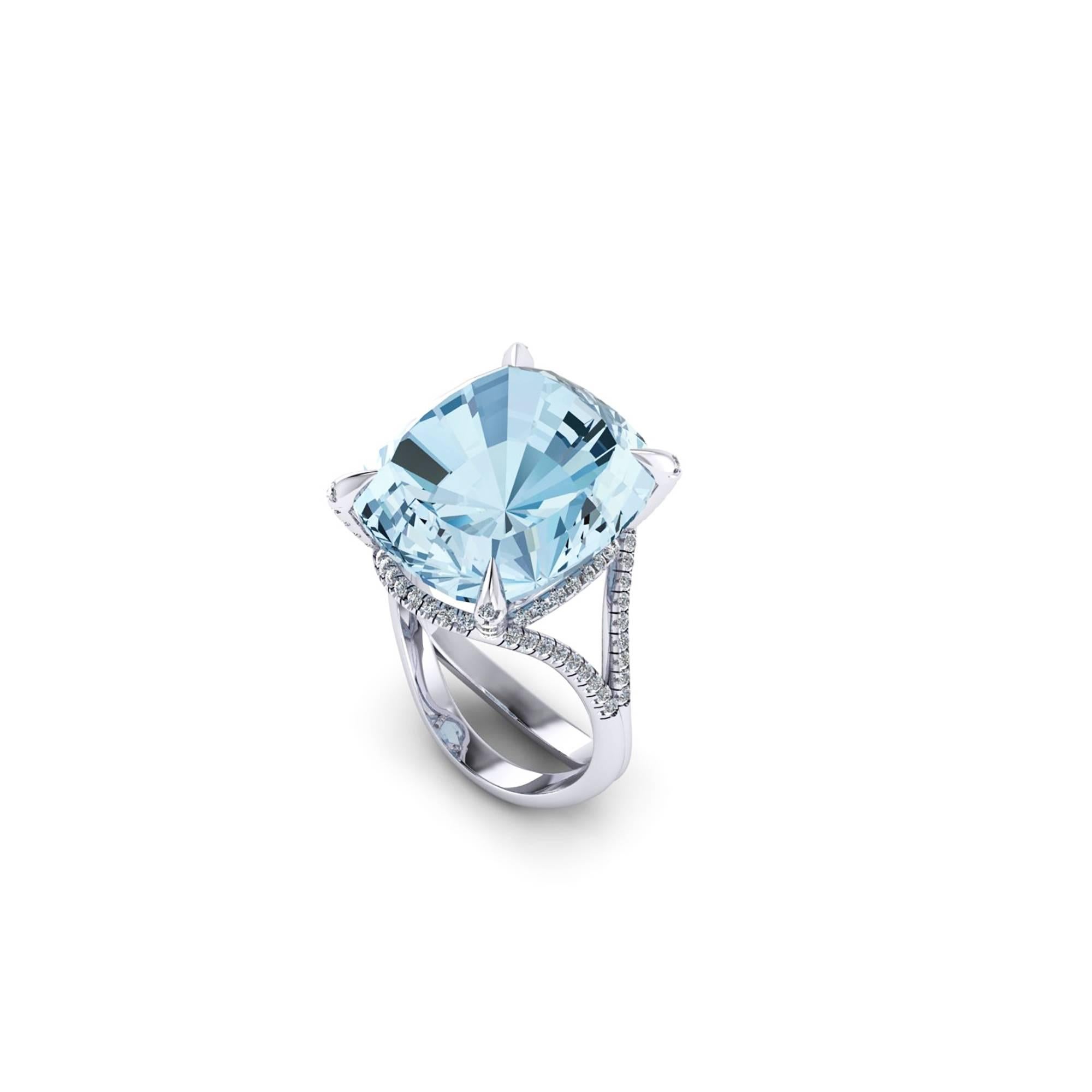 Ferrucci 22.10 Carat Natural Aquamarine and Diamonds in Handmade 18 Karat Ring 2