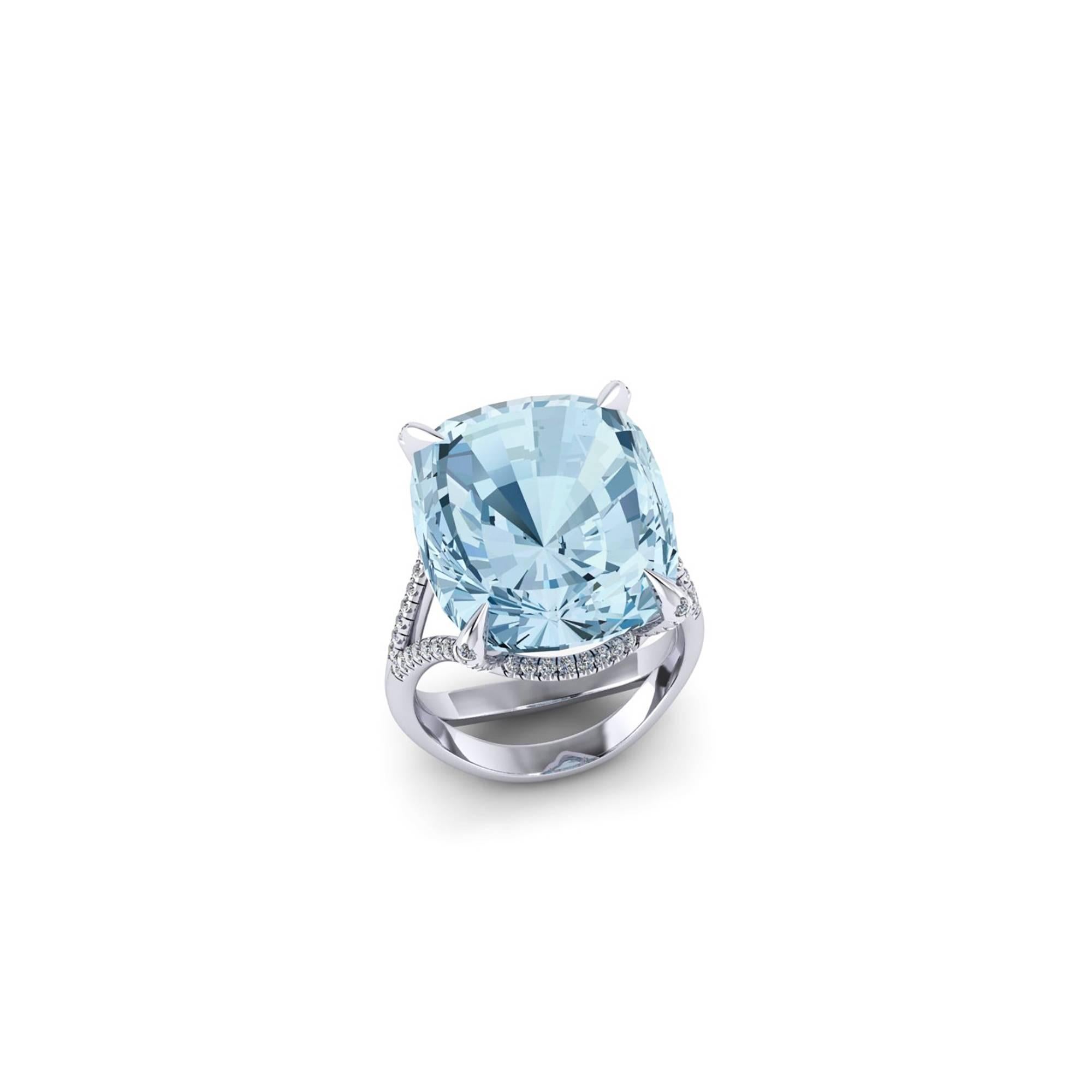 from Ferrucci an approximate stunning 22.1 carat Aquamarine, set in a uniquely designed 18k white gold ring by master jeweler Francesco Ferrucci, with white bright diamonds of 0.50 carats to enlight a splendid blue mineral.
Entirely made in New York