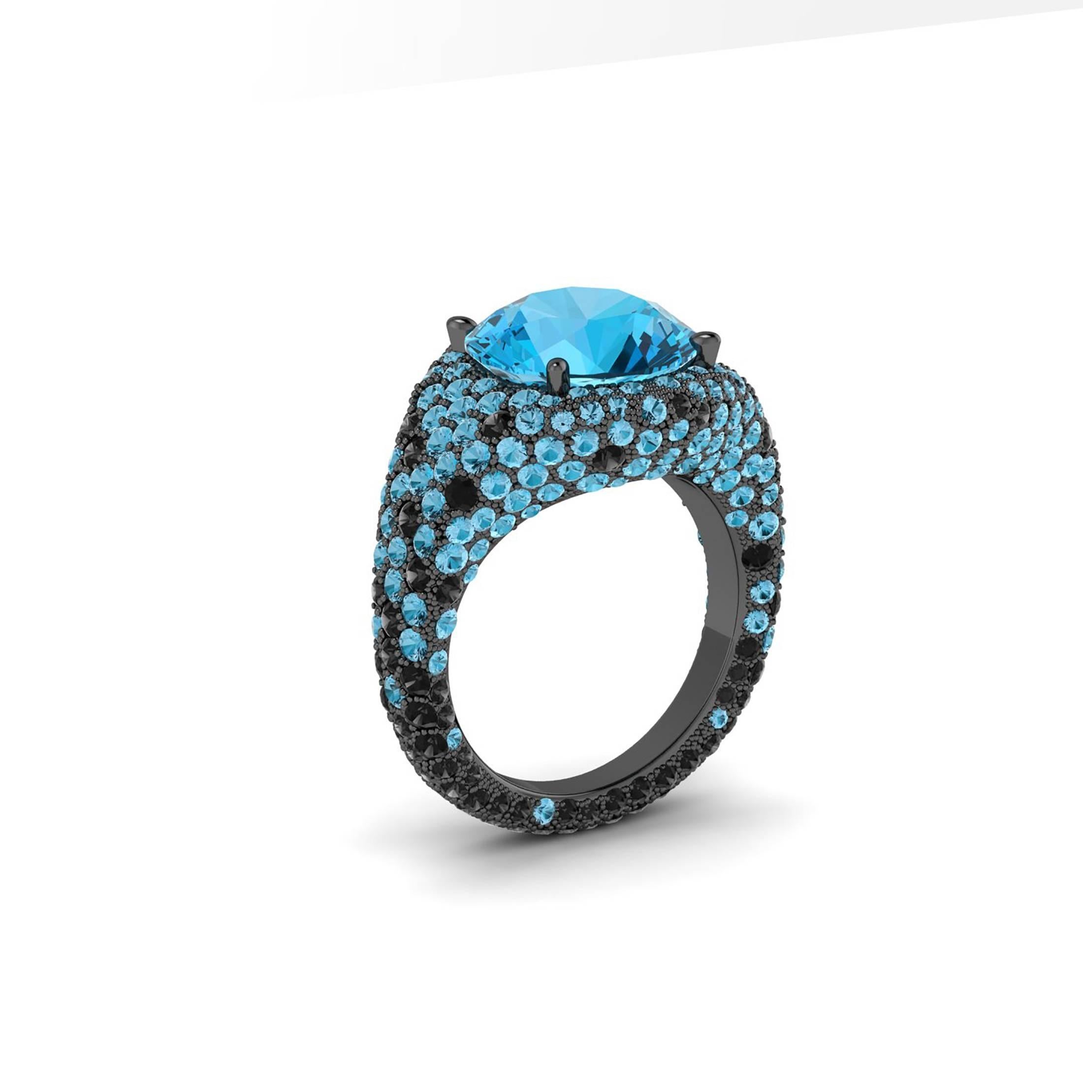 blue topaz and black diamond ring