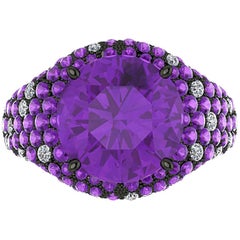Ferrucci Amethyst Diamond Black Gold Ring