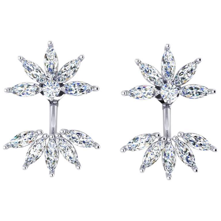 Ferrucci 2.60 Carat Marquise Diamonds in Platinum 950 Original Flower Earrings