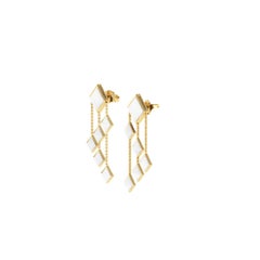 Ferrucci White Agate Pyramids Dangling 18 Karat Yellow Gold Chandelier Earrings