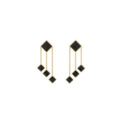 Ferrucci Black Onyx Pyramids Dangling 18 Karat Yellow Gold Chandelier Earrings