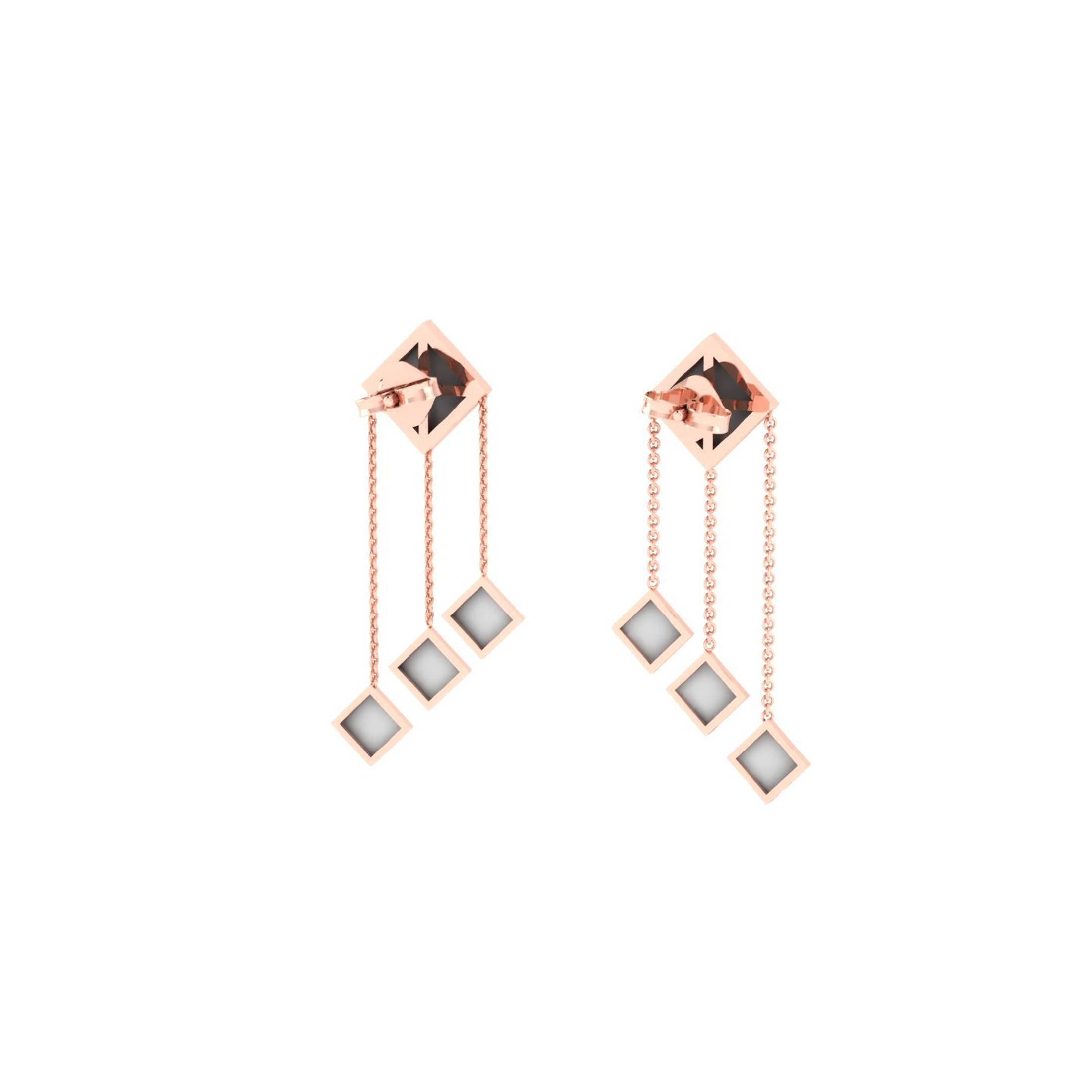 Art Deco White Agate Pyramids Dangling 18 Karat Rose Gold Chandelier Earrings For Sale