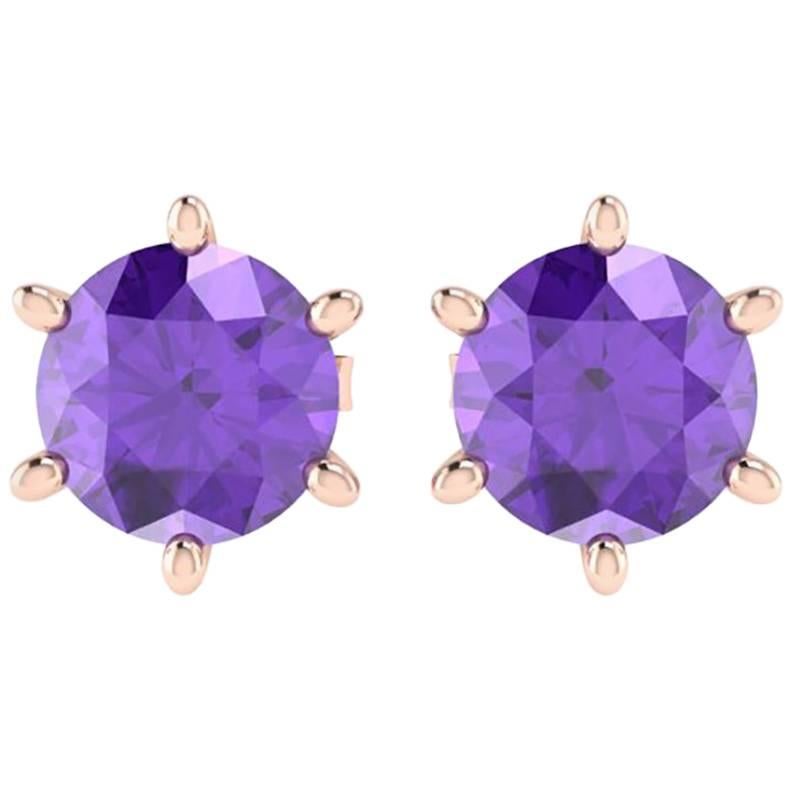 Ferrucci 2 Carat Amethyst Ear-Studs in 18 Karat Rose Gold, Handmade in New York