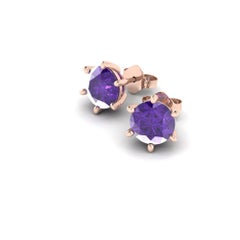 Ferrucci 2 Carat Amethyst Ear-Studs in 18 Karat Rose Gold, Handmade in New York