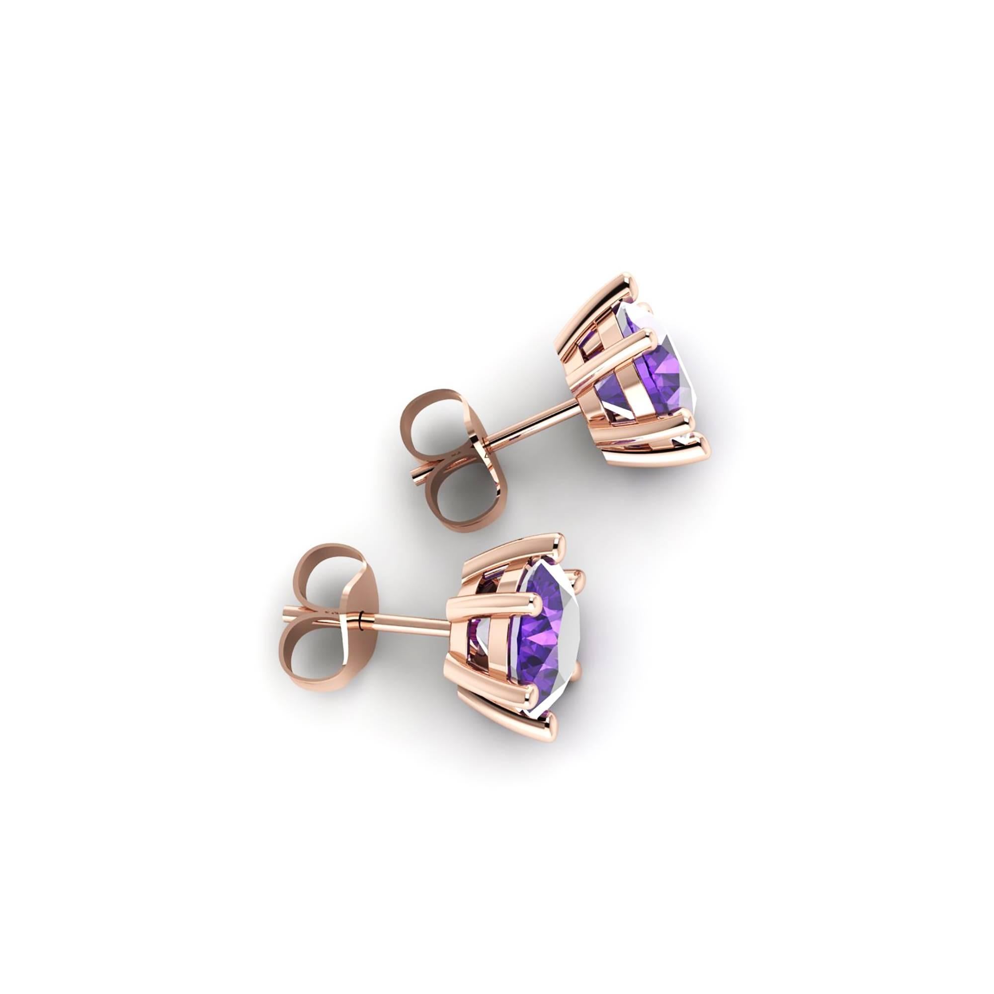 Modern Ferrucci 2 Carat Amethyst Ear-Studs in 18 Karat Rose Gold, Handmade in New York