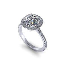 GIA Certified 2.01 Carat Cushion Cut Diamond H Color Pave Engagement Ring