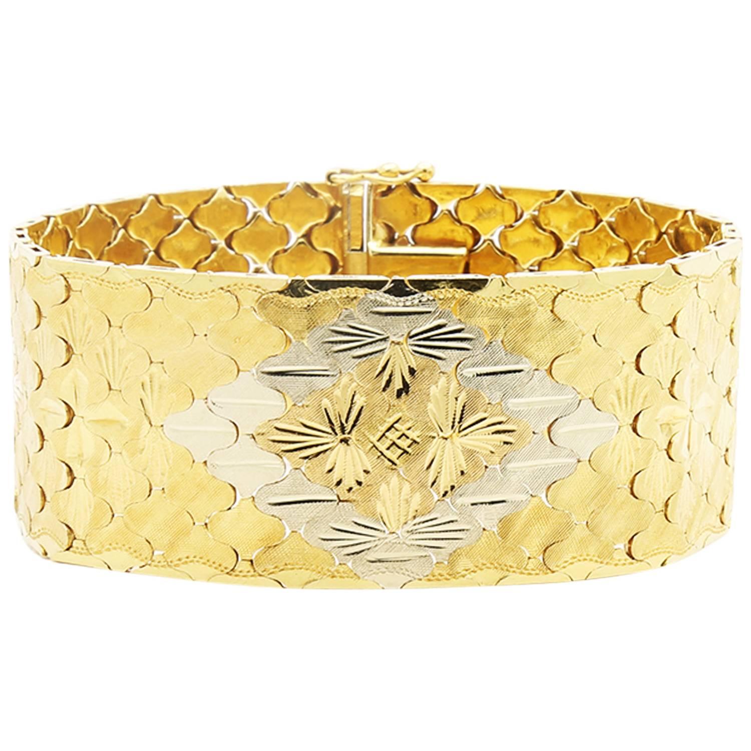 Ferrucci Link Wide Two-Color 18 Karat Gold Bracelet