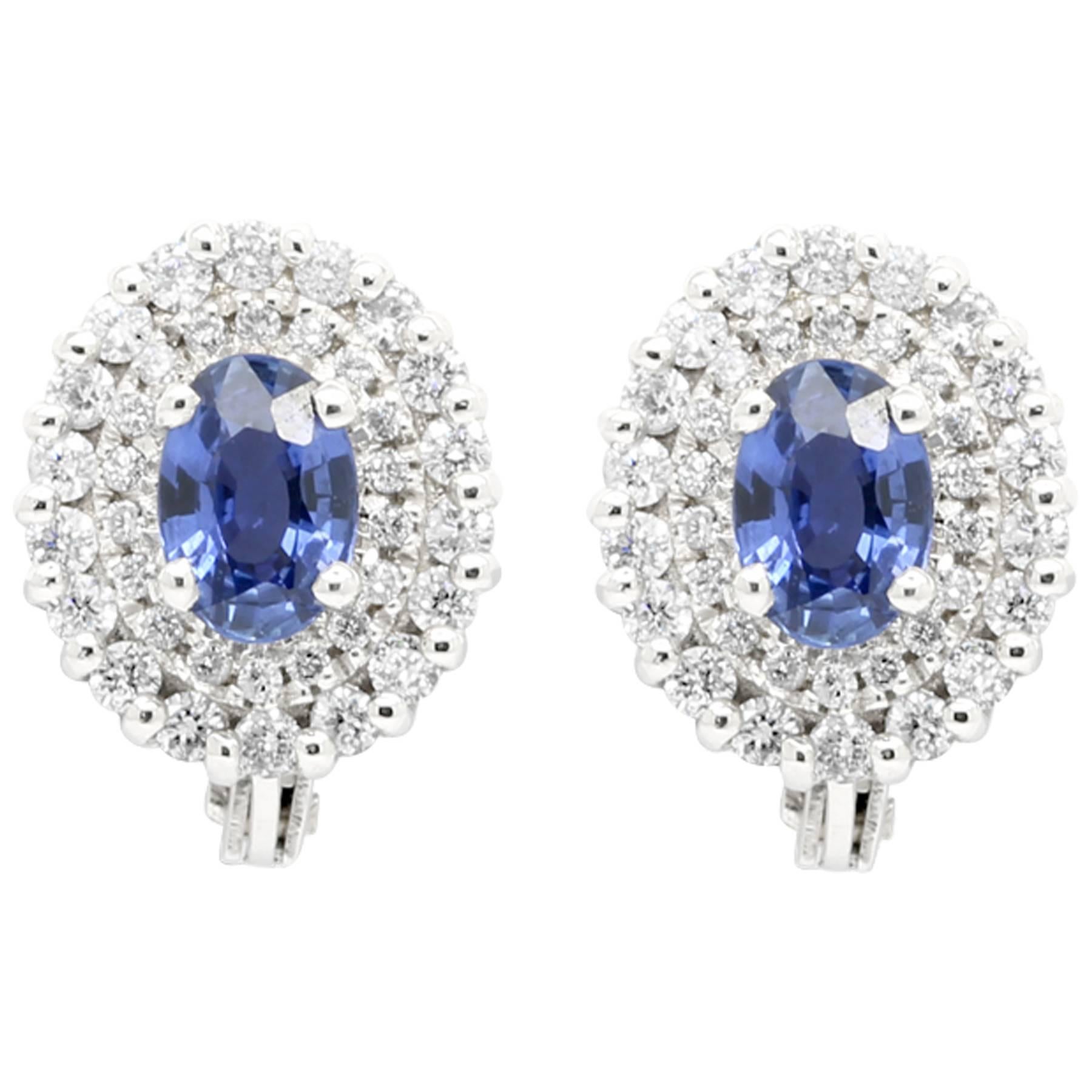 Ferrucci 1.1 Carat Blue Sapphires and 0.46 Carat Diamonds 18 White Gold Studs